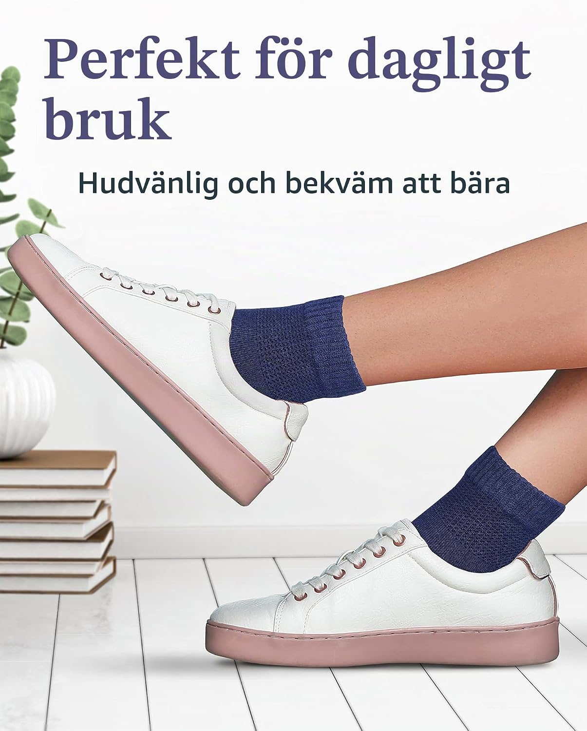 Detalle 2 de Fiera Besa diabetikerstrumpor för dam, 4-pack i bambuviskos, sömlös tå