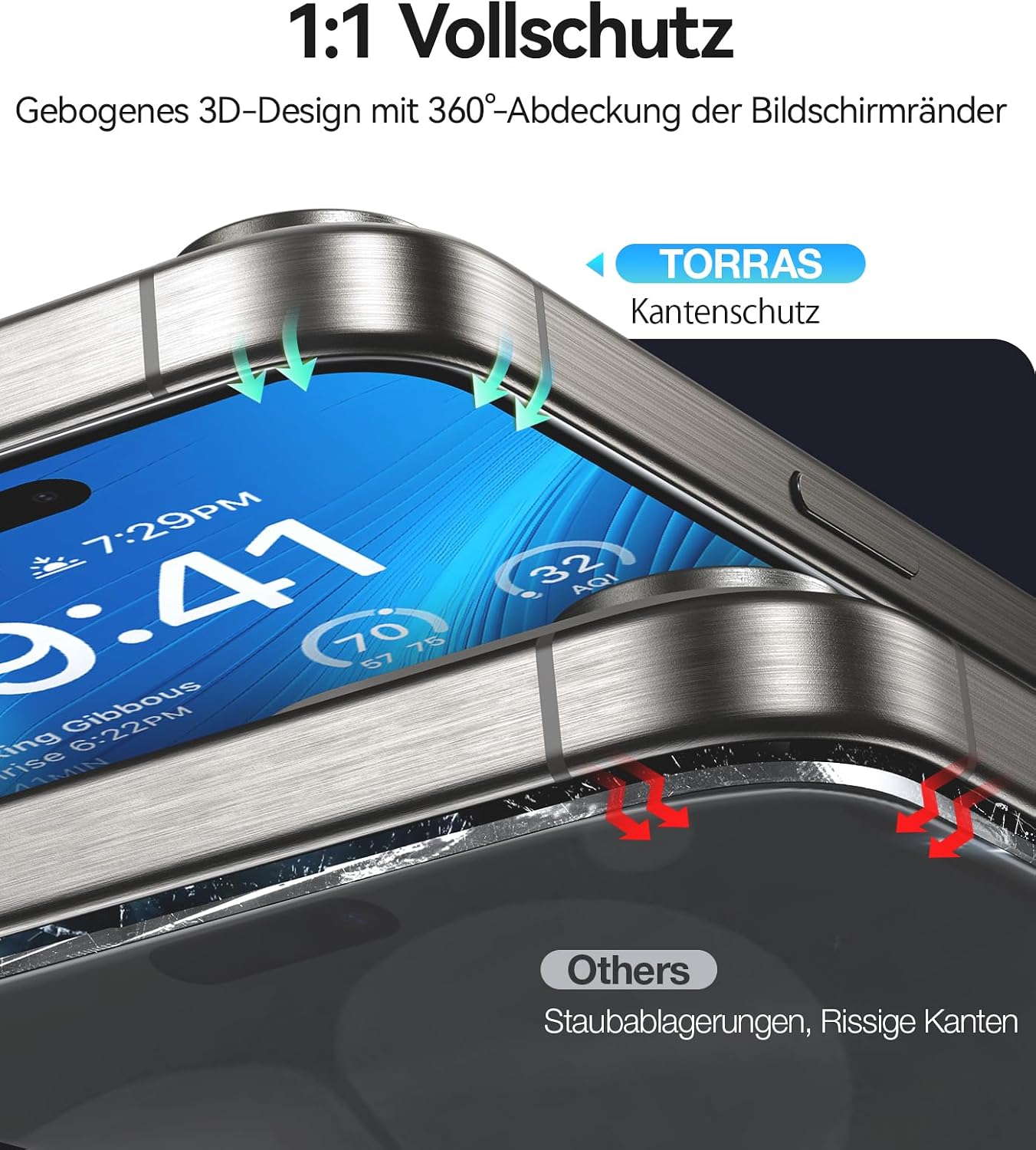 Thumbnail 4 de TORRAS iPhone 16 Pro Schutzfolie 2 Stück