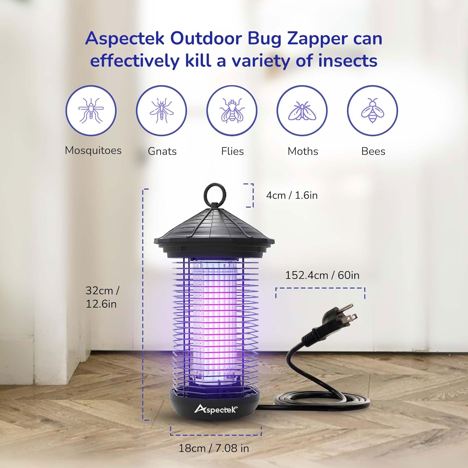 Detalle de ASPECTEK Bug Zapper 20W Electric Fly Killer (UV) – Waterproof indoor & outdoor 1000 sq. ft coverage