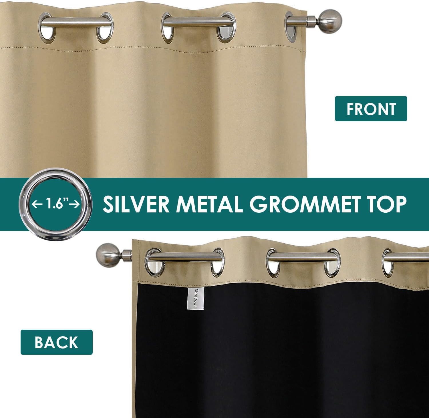 Detalle de ChrisDowa 2 Blackout Curtains, 84-Inch Polyester 2-Panel Set with Grommets