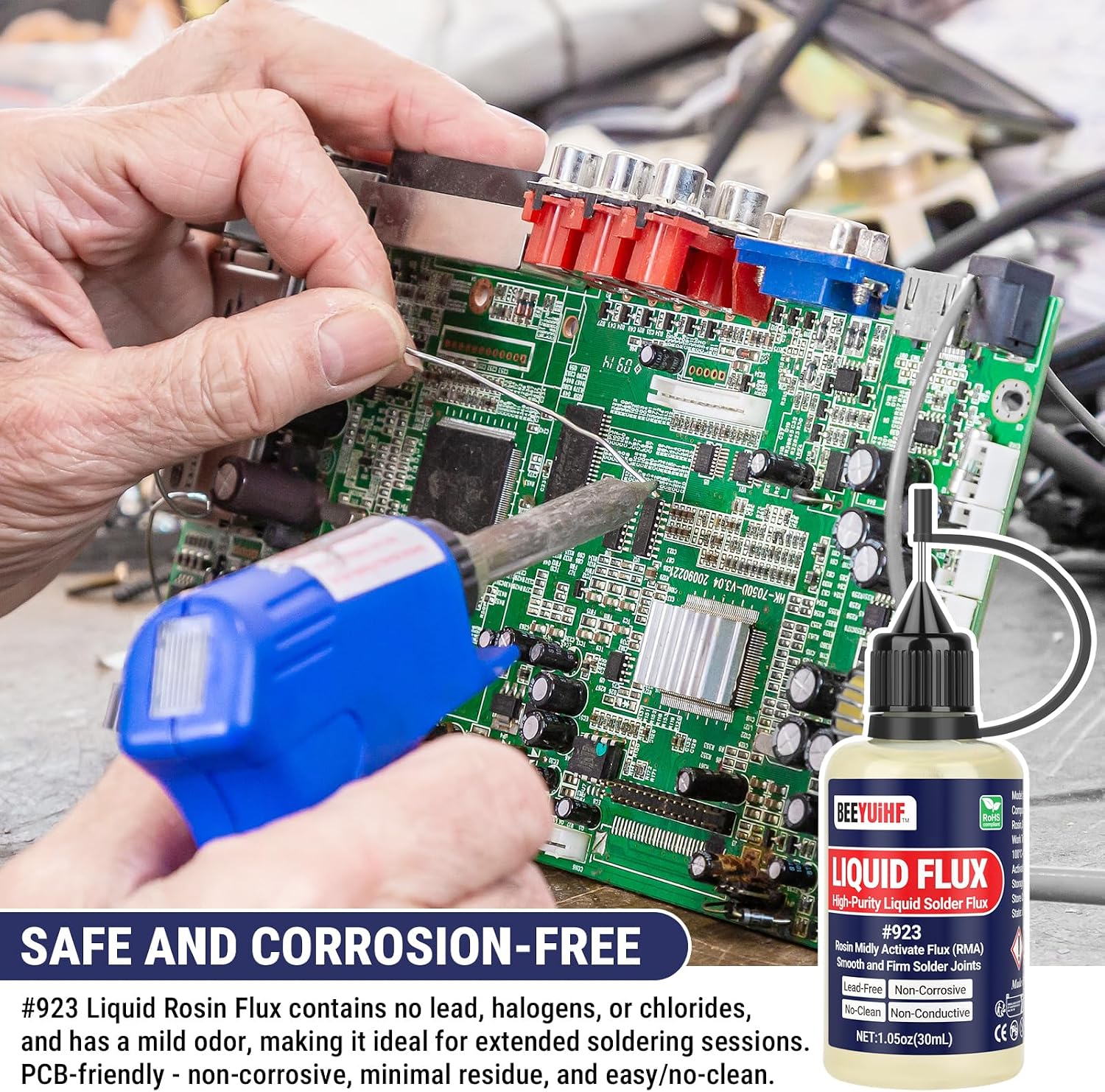 Detalle de BEEYUIHF Liquid Solder Flux Dropper (30 mL) — Non-Corrosive, Lead-Free Rosin Flux for Electronics