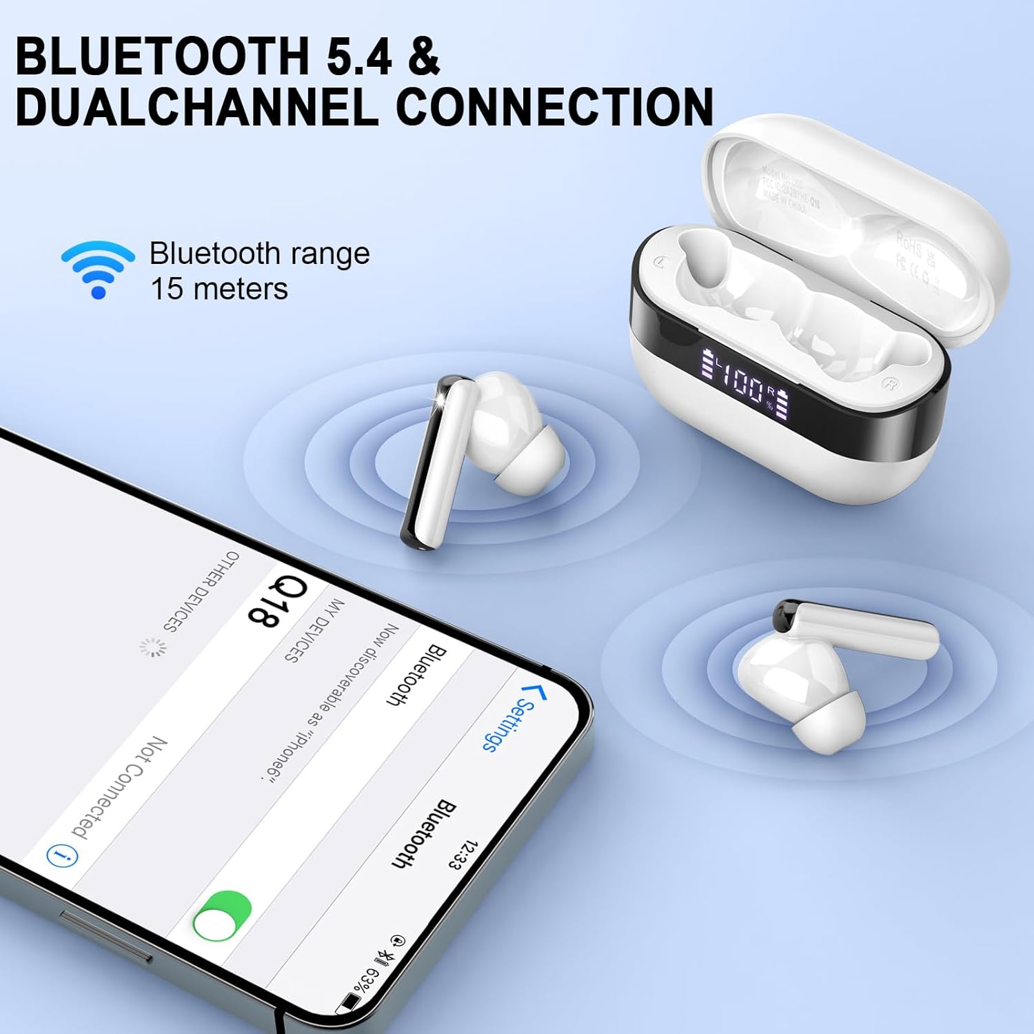 Thumbnail 1 de Wireless Earbuds Bluetooth 5.4 in-ear headphones with 4-mic ENC, deep bass and IP7 waterproof, 48H playtime (USB-C)