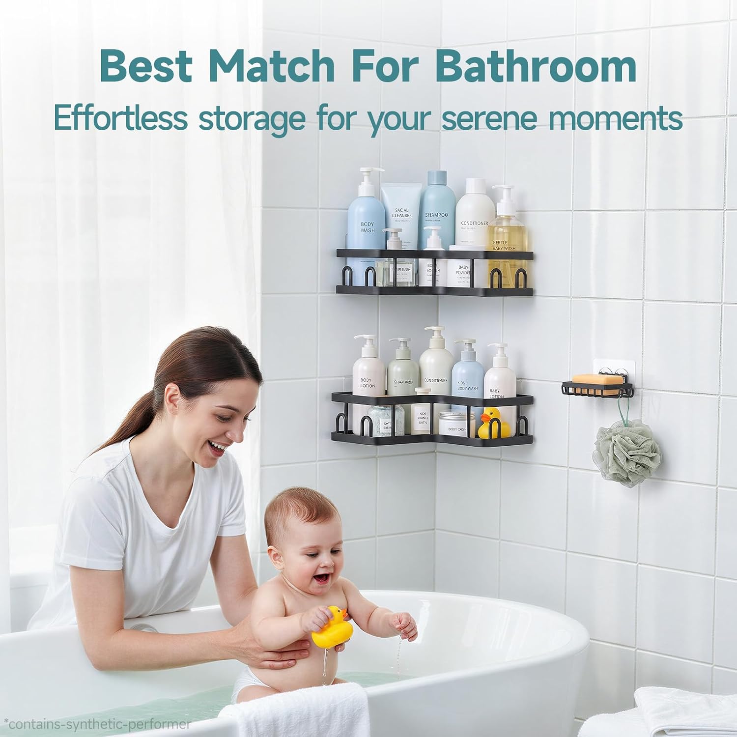 Detalle 2 de Veken 3-Pack Corner Shower Caddy, Rust-Resistant Metal, No-Drill Adhesive Shelves