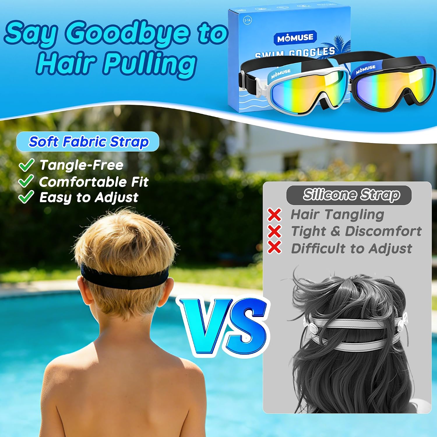 Thumbnail 2 de MOMUSE 2PC Kids Swim Goggles with Comfort Fabric Strap