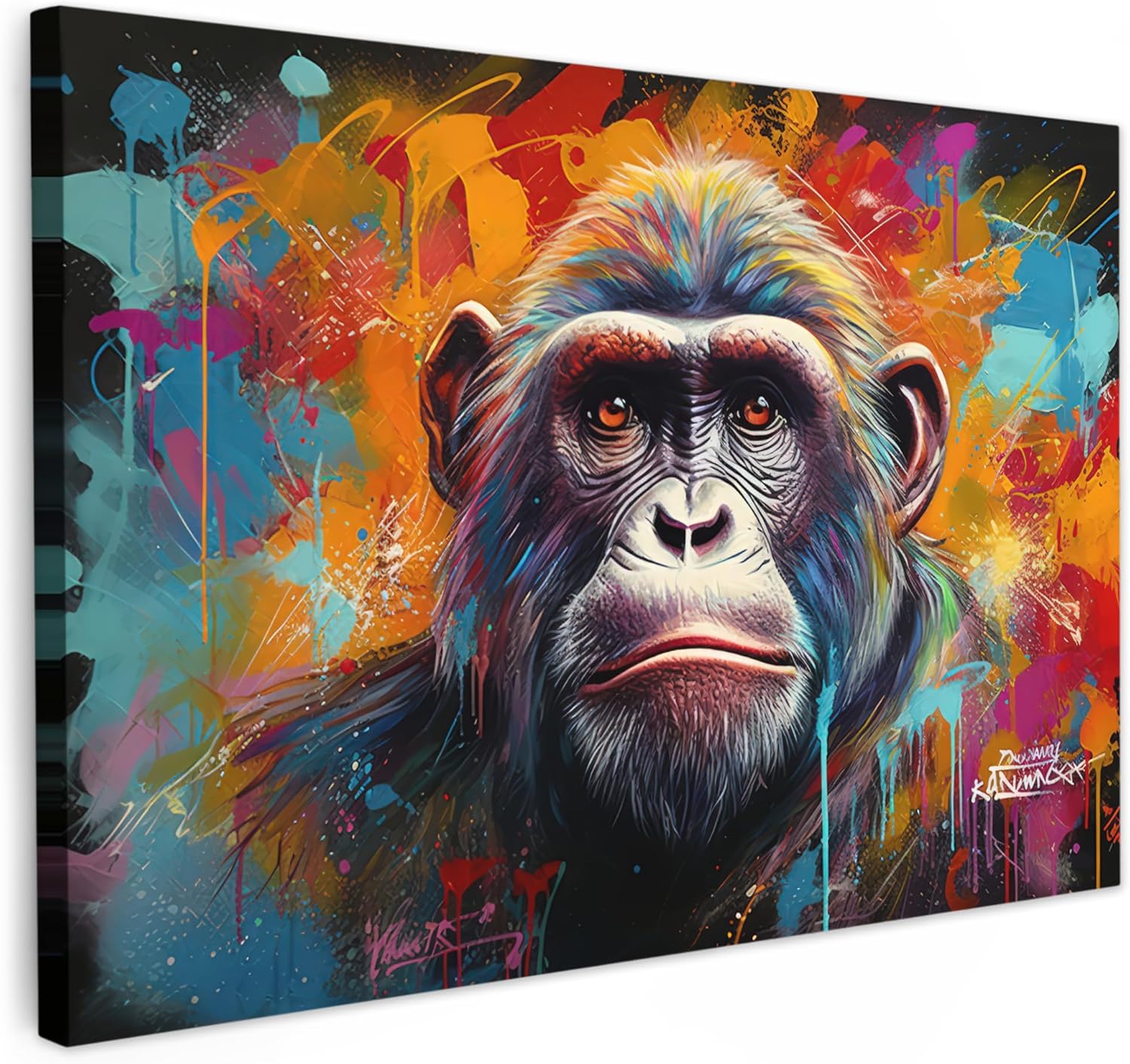 MuchoWow Impression sur toile photo peinture 90x60 cm singe/gorille (décoration murale pour chambre, salon, cuisine)
