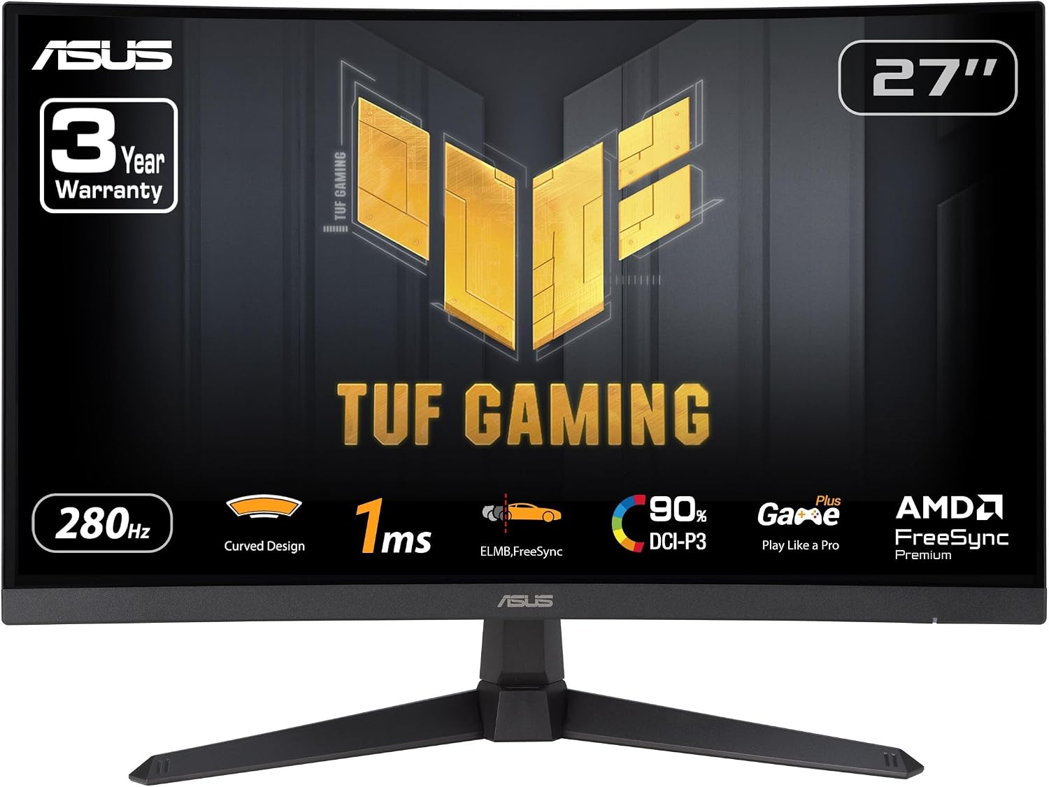 Detalle de ASUS TUF Gaming 27” 1080P Curved Monitor (VG27VQM1B) — 280Hz Fast, FreeSync Premium, 1500R Curvature