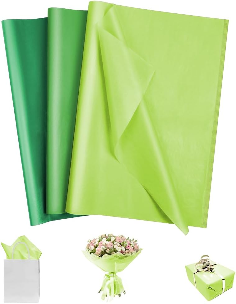 Detalle de OFFCUP Green Tissue Paper, 60 Sheets, 50 x 35 cm for Gift Wrapping