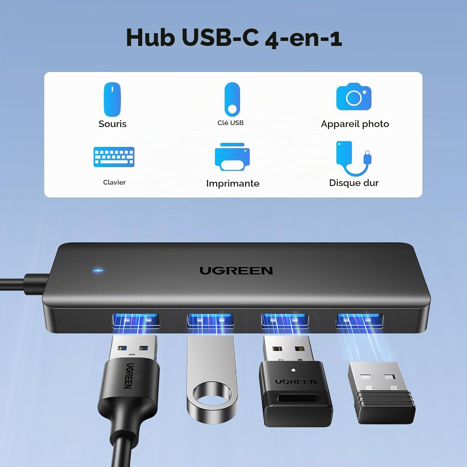Detalle 2 de UGREEN USB-C-hub met 4 USB 3.0-poorten, 5 Gbps en kabel van 60 cm