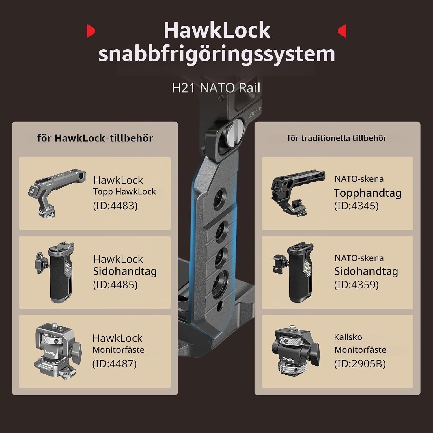 Thumbnail 6 de SMALLRIG Alpha 7 V HawkLock 6024 kamerabur med Arca-Swiss-platta