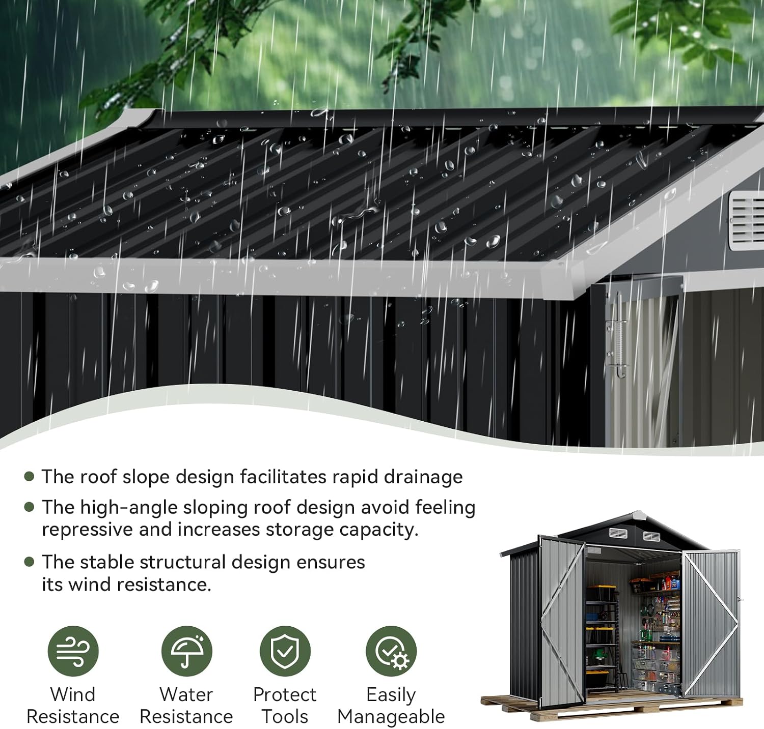 Detalle 2 de Aoxun Metal Storage Shed 6x4 FT