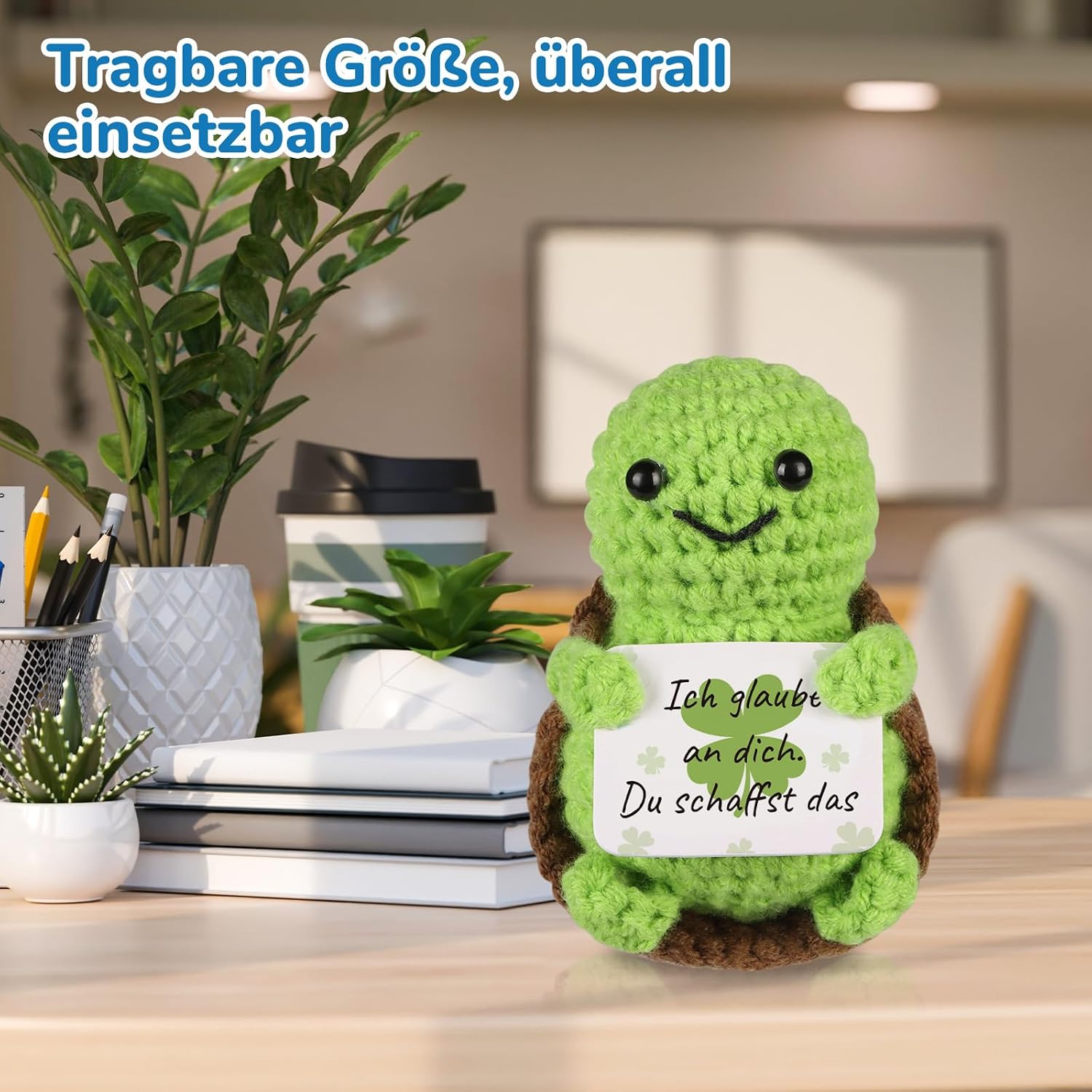 Detalle de WenmthG Positive Schildkröte Glücksbringer – Handgestrickte Mini-Schildkröte mit Botschaft