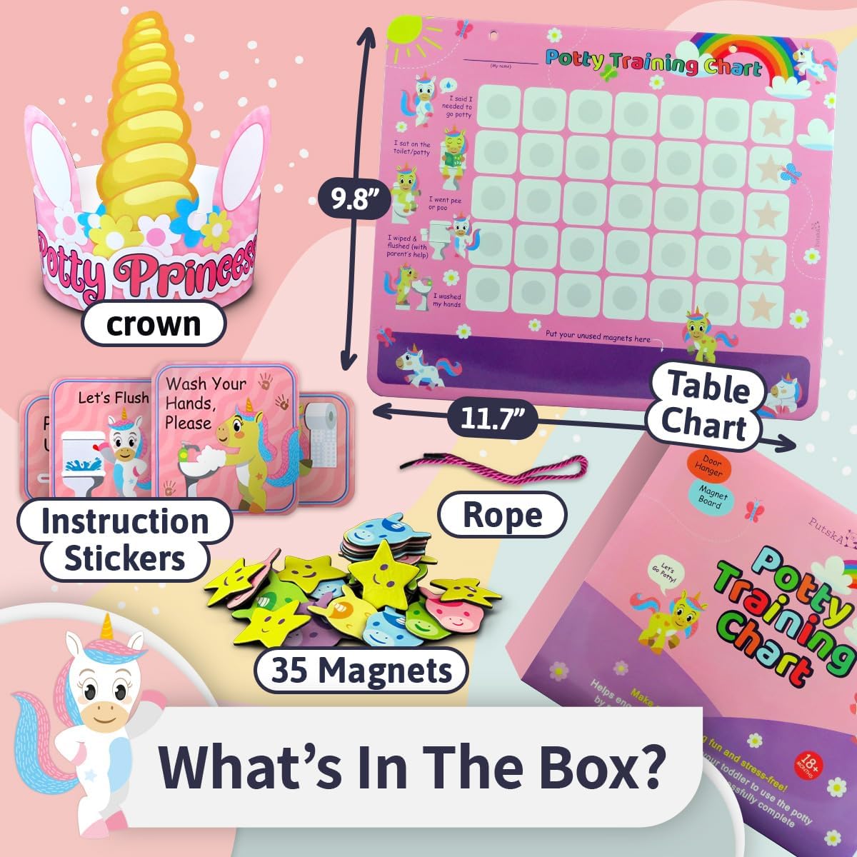 Detalle de PUTSKA Potty Training Reward Chart for Girls with 35 Reusable Stickers – Unicorn potty sticker chart for toddlers