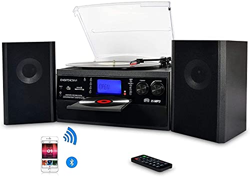 Detalle de DIGITNOW Tocadiscos con Bluetooth, CD, casete, radio AM/FM y USB