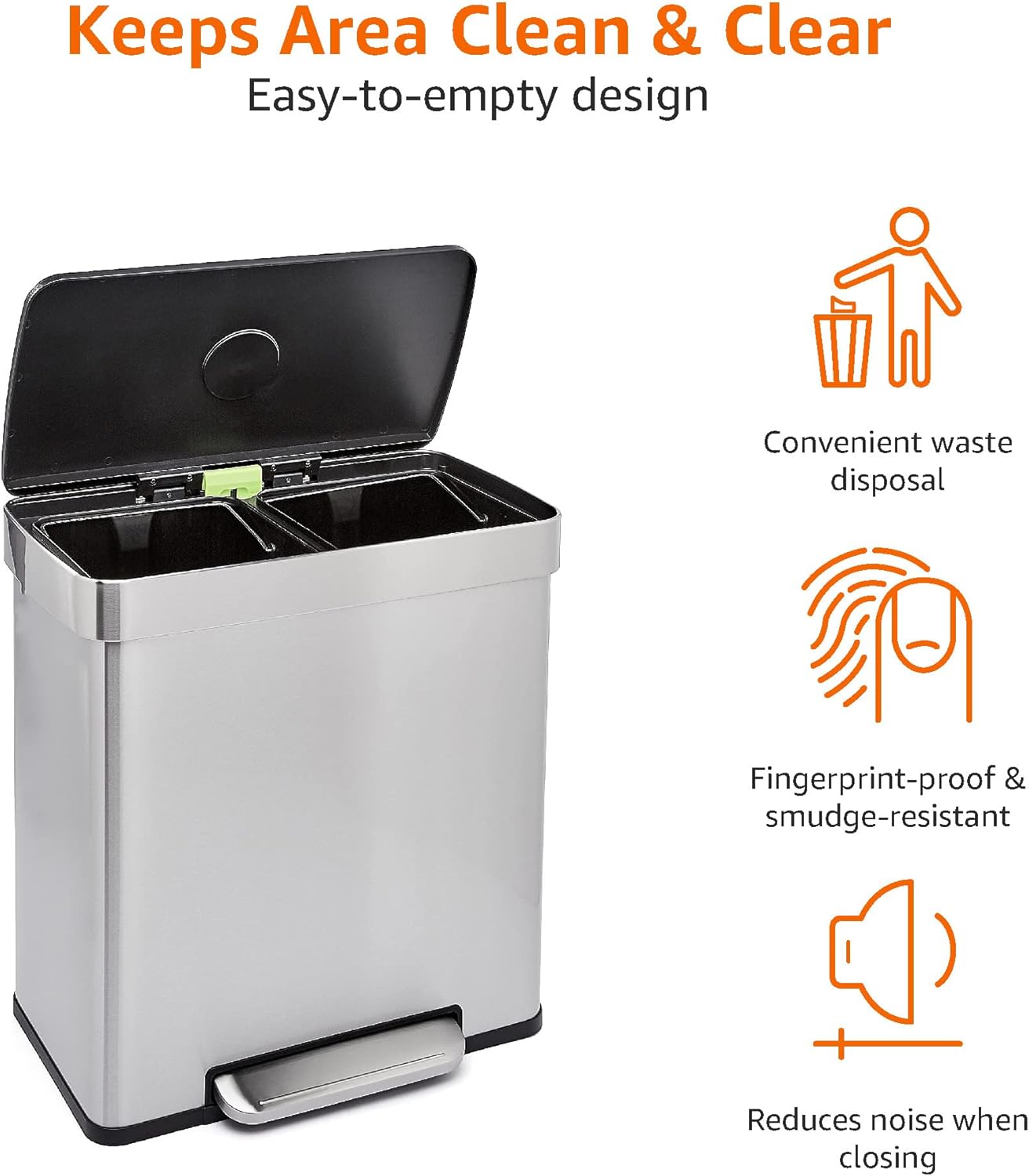 Detalle de Amazon Basics Dual Compartment 60L Trash Can 🗑