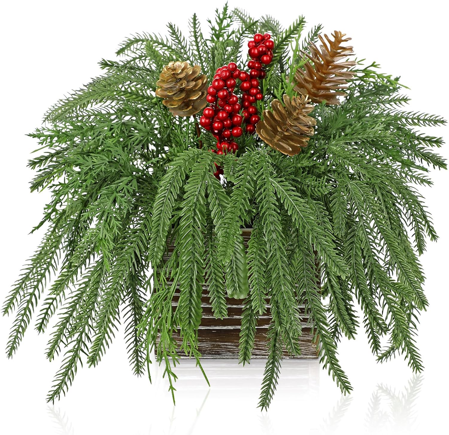 Detalle de Arborus Künstliche Weihnachts-Pflanze im Holz-Topf für Tischdeko, Fensterbank & Balkon – rustikale Landhaus-Weihnachtsdeko