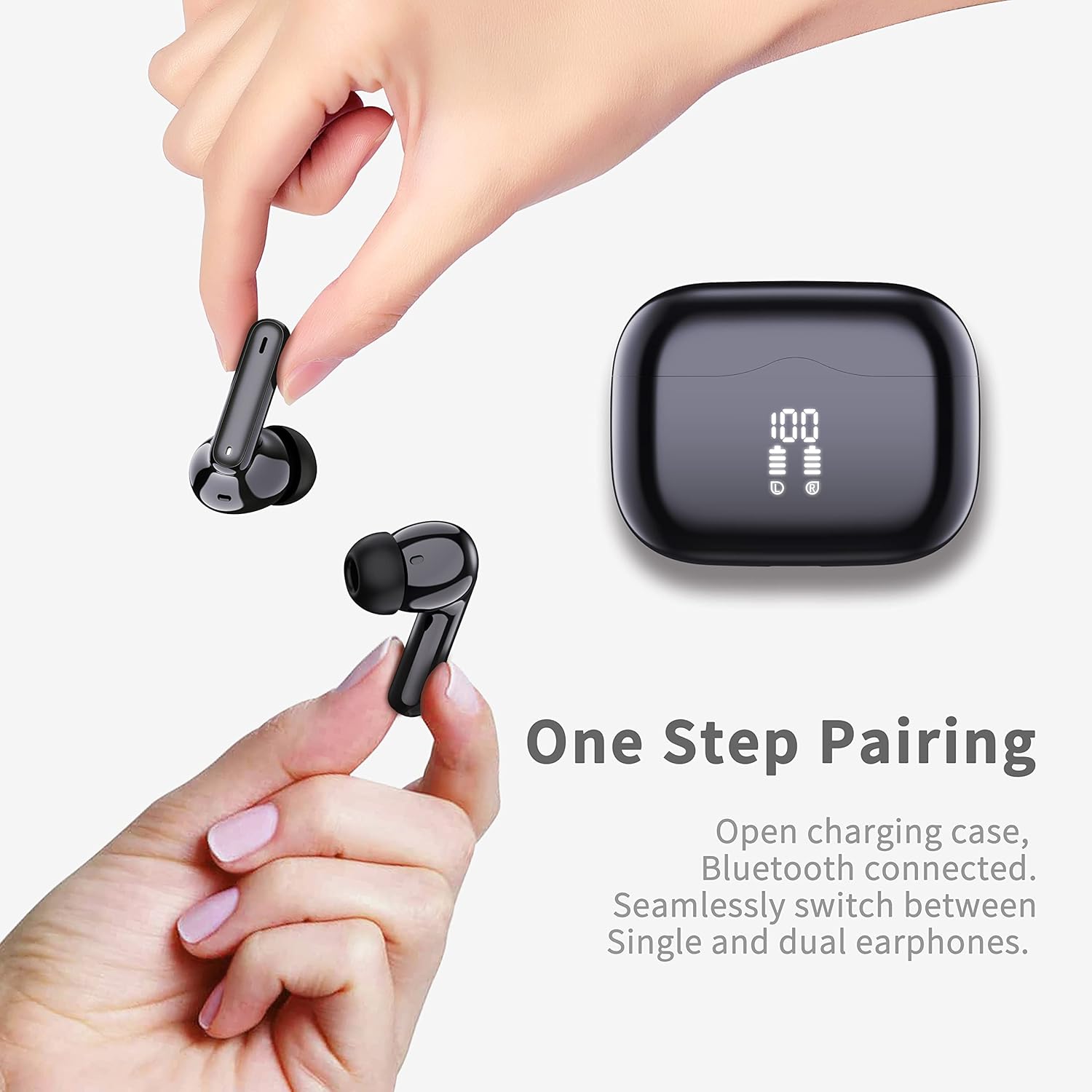 Thumbnail 4 de xinwld Kabellose Bluetooth In-Ear-Kopfhörer mit LED-Ladeanzeige, Noise-Cancelling-Mikros und IP7 (schwarz)