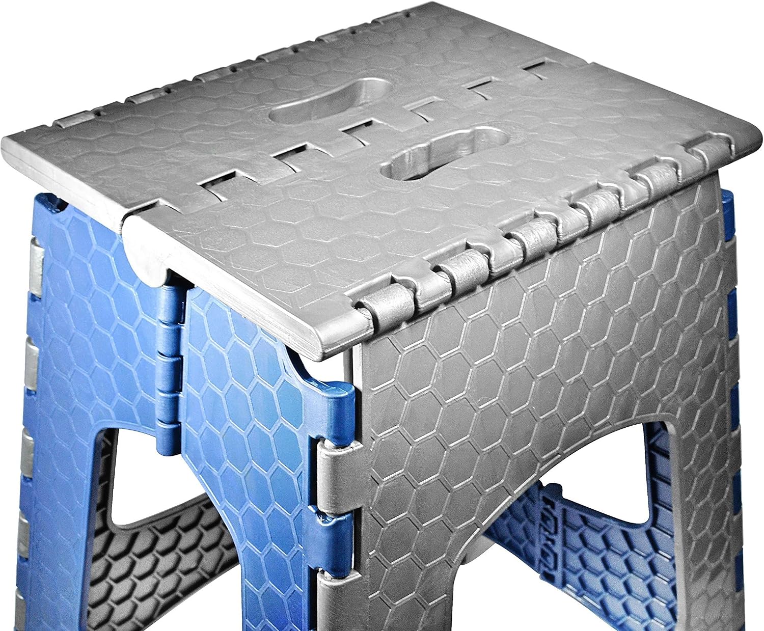 Detalle de STARK sgabello pieghevole bambini e adulti, 44 cm, grigio e blu, portata fino a 120 kg