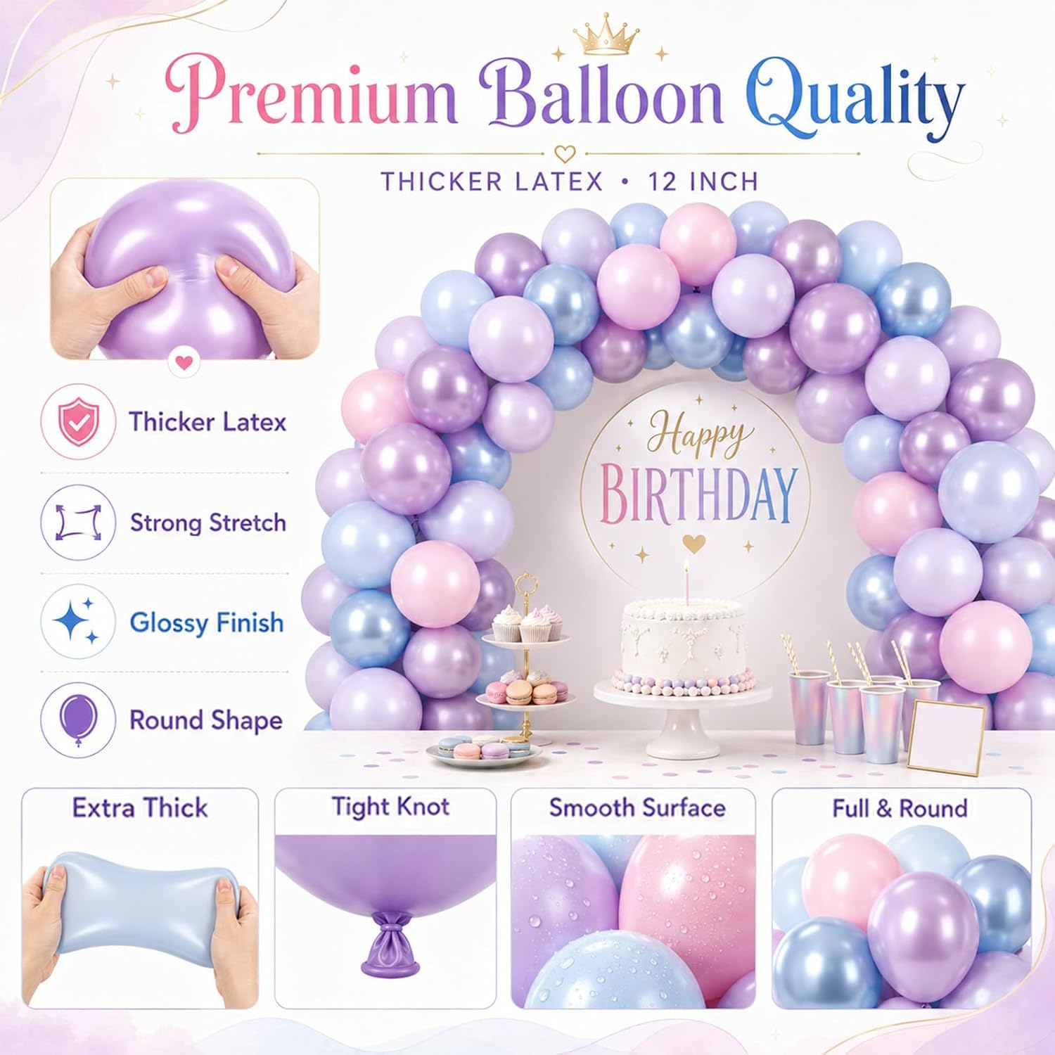 Detalle de Sowide 50-Piece 12-Inch Mermaid Balloons in Pastel, Pearl, and Metallic Colors