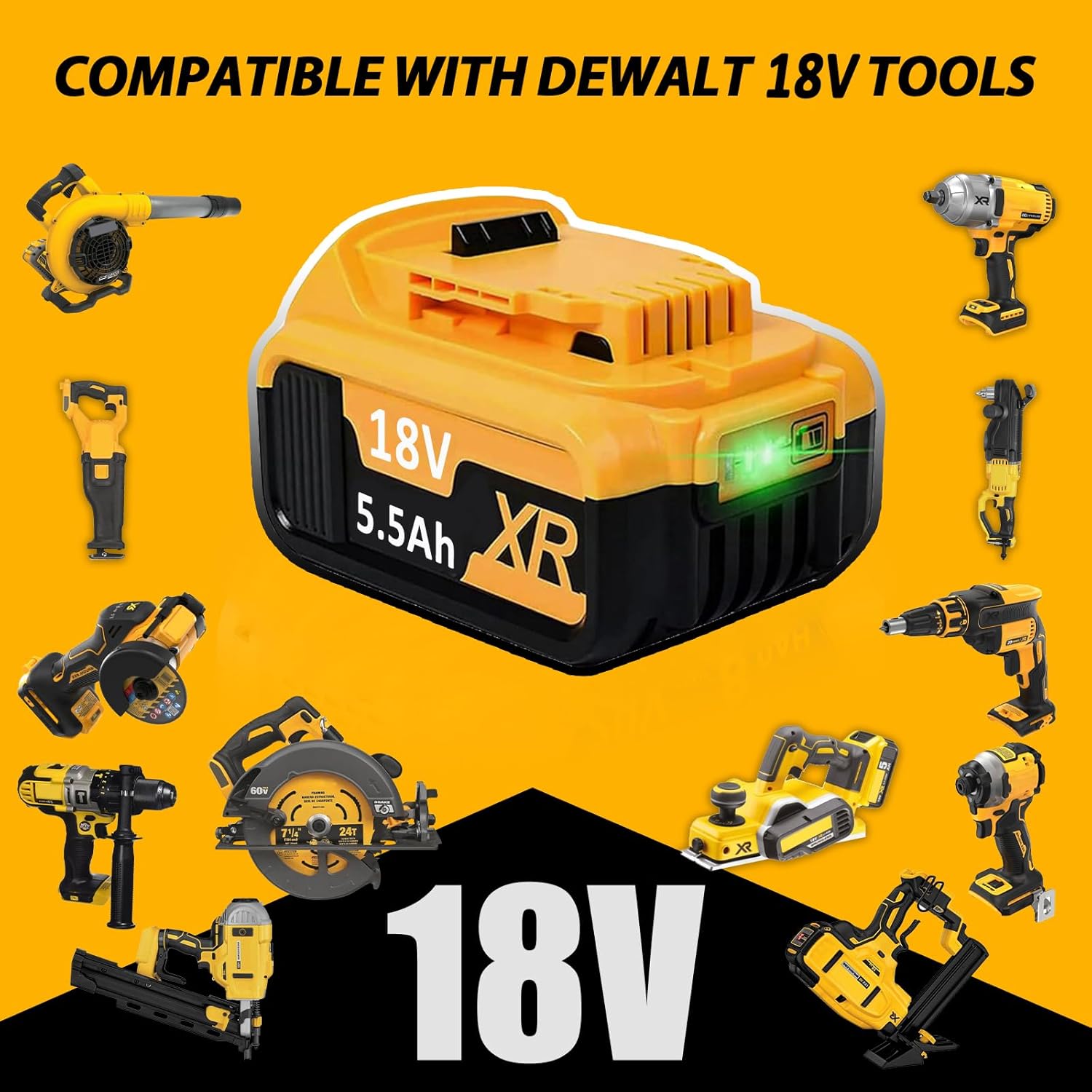 Detalle de 2x 18V 5.5Ah DCB182 Li-Ion Replacement Battery for Dewalt 18V Tools