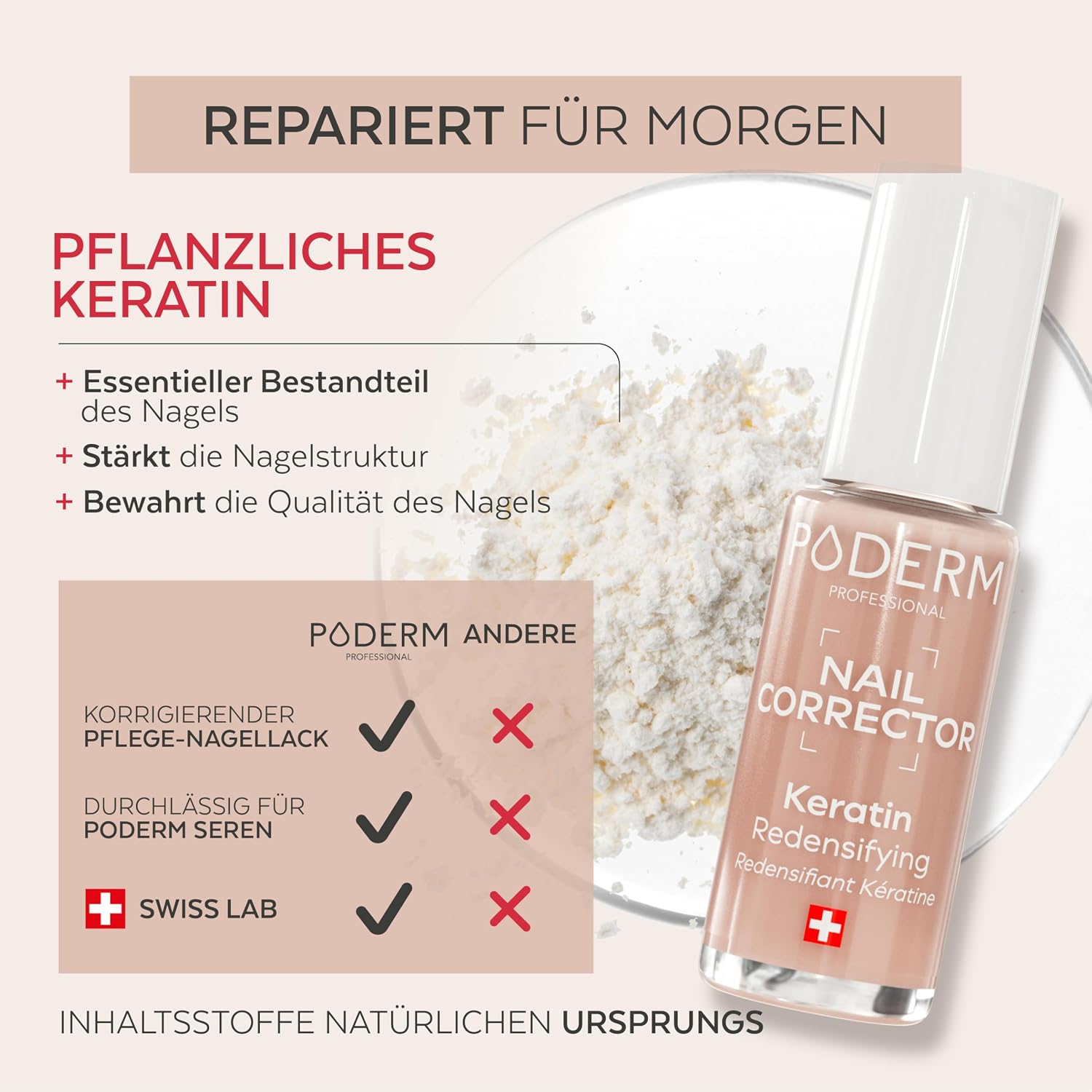 Detalle de PODERM Nagellack Pflege korrigierend & perfektionierend mit Keratin (Nude-Finish) – 8 ml