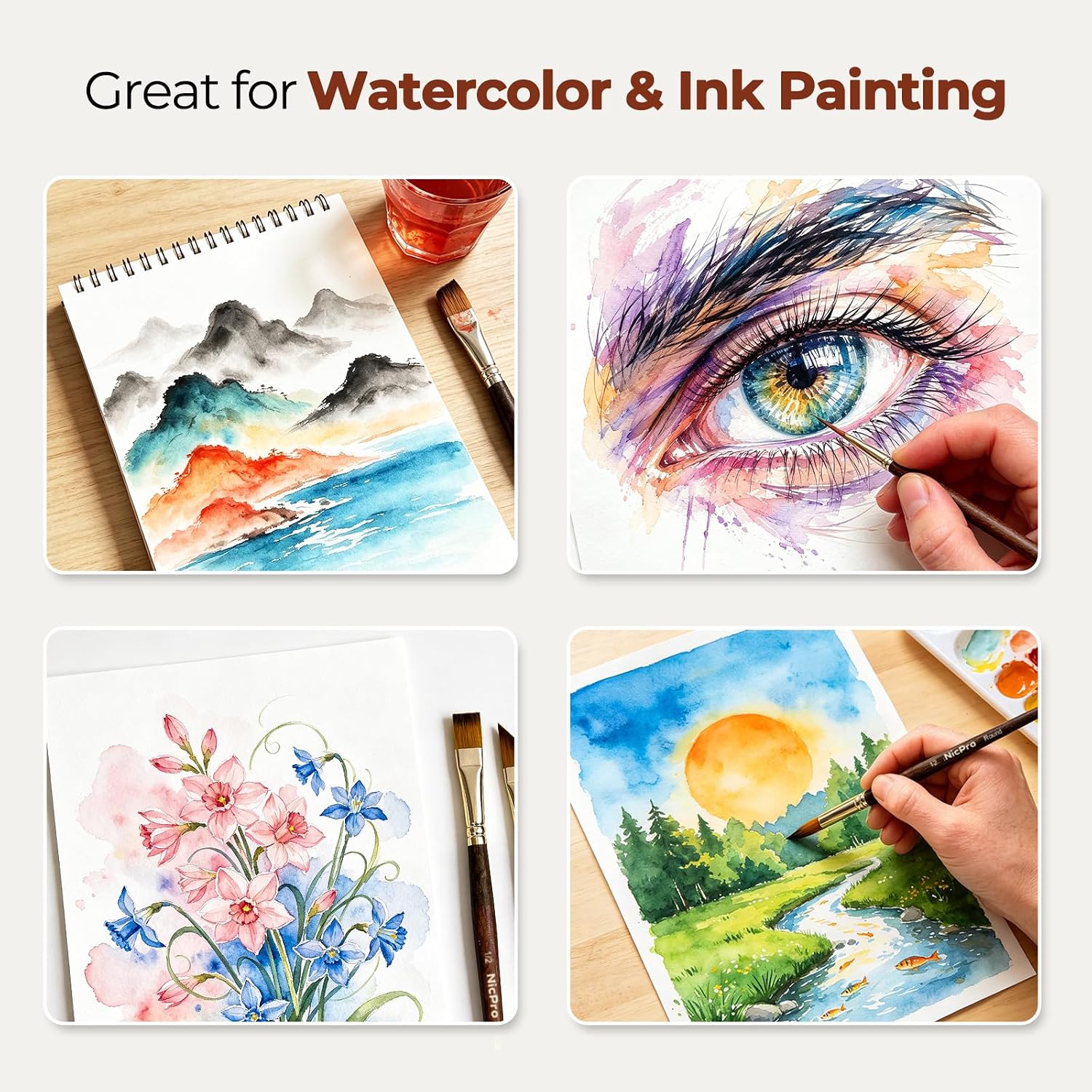 Detalle de Nicpro Watercolor Brush Set with Synthetic Bristles