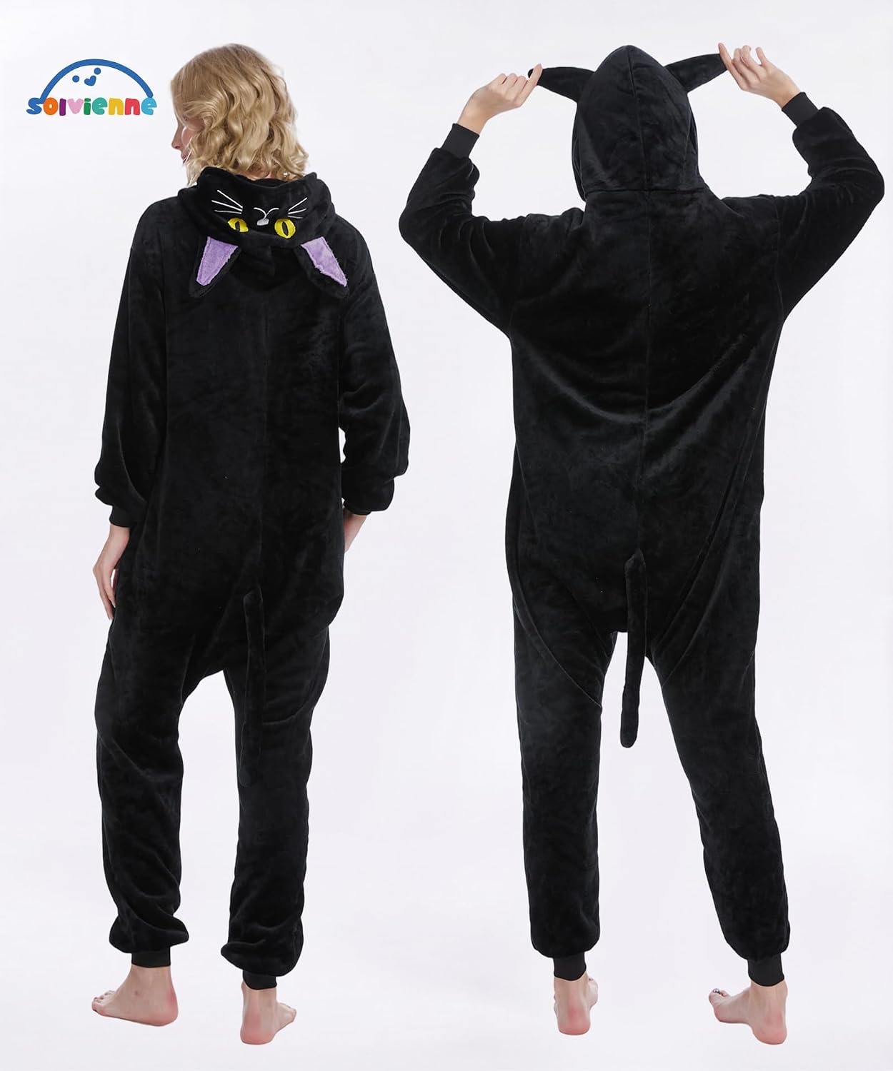Detalle 2 de Solvienne Adult Halloween Onesie, Plush Zip-Up Pajamas with Pockets
