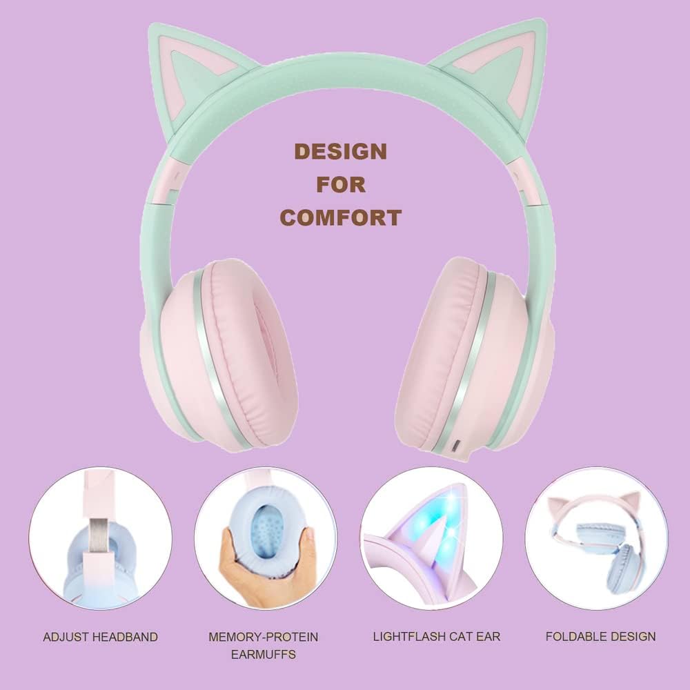Detalle de Usoun Kids Headphones Cat Ear Bluetooth 40mm