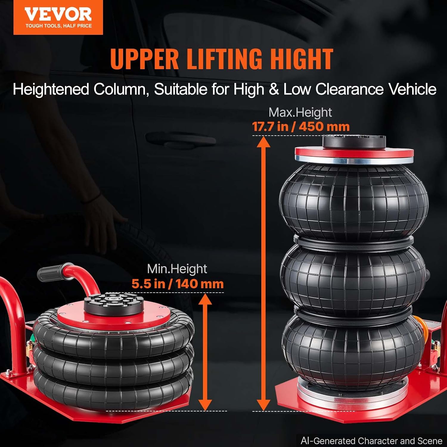 Detalle 2 de VEVOR Air Jack 3 Ton triple bag