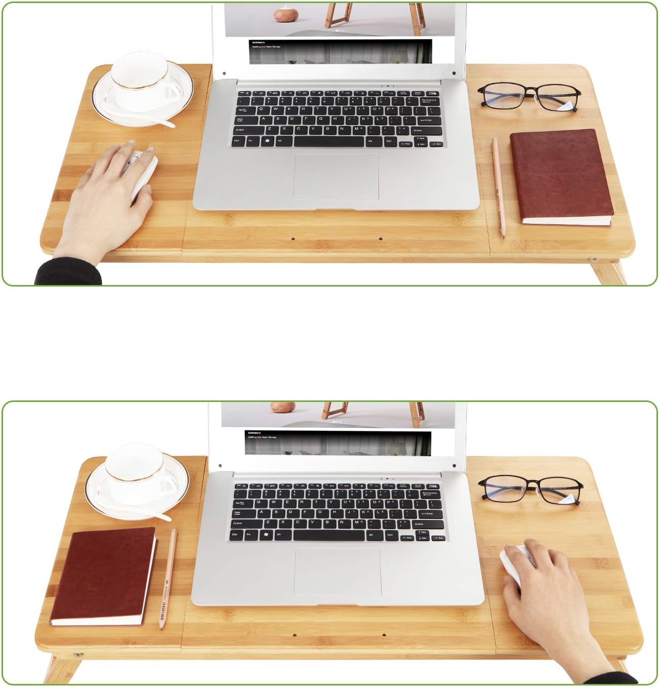 Detalle de SONGMICS Laptoptisch LLD004: klappbar, höhenverstellbar mit Schublade (Bambus, 71,5 x 35 cm)