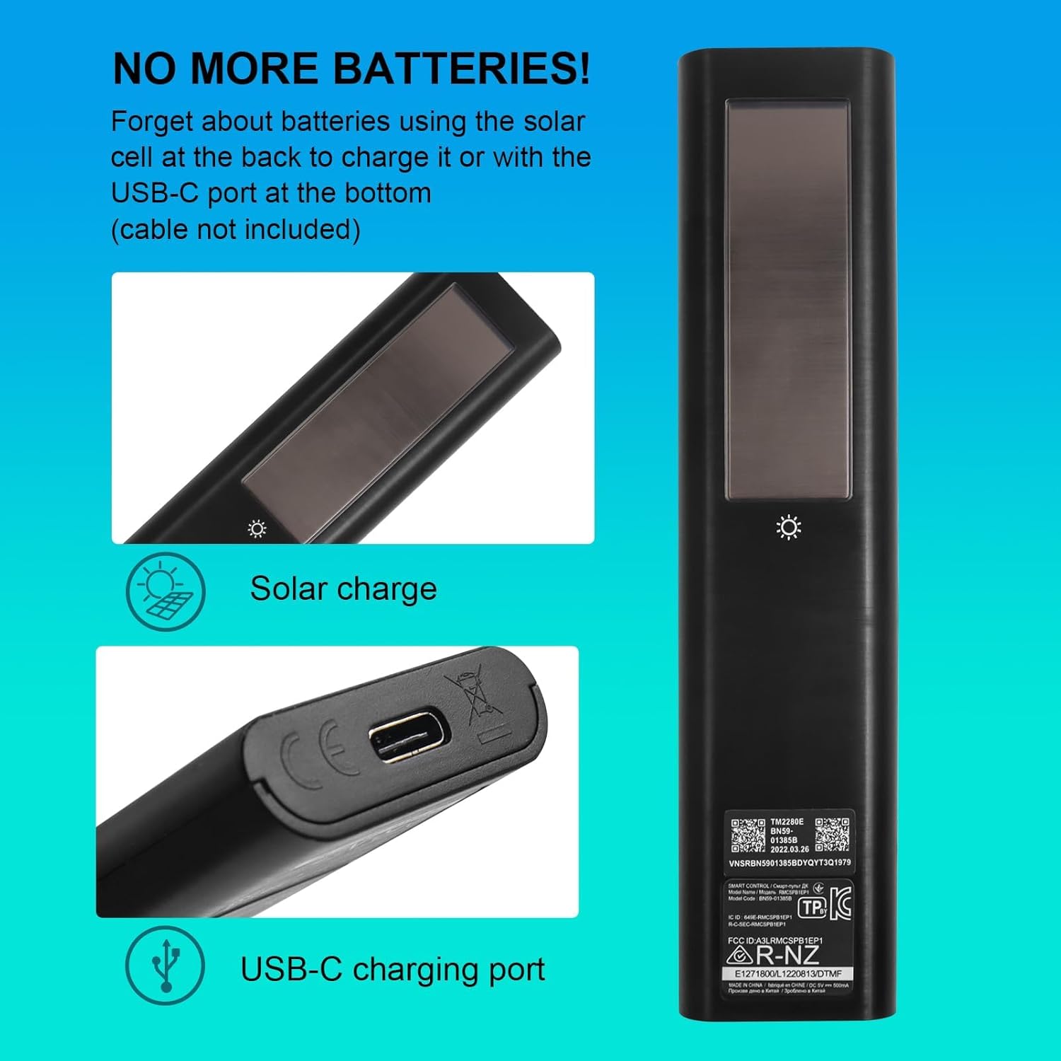 Thumbnail 4 de BN59-01385A Solar Frame TV Voice Remote Replacement for Samsung Smart TVs (Rechargeable Solar + USB-C)