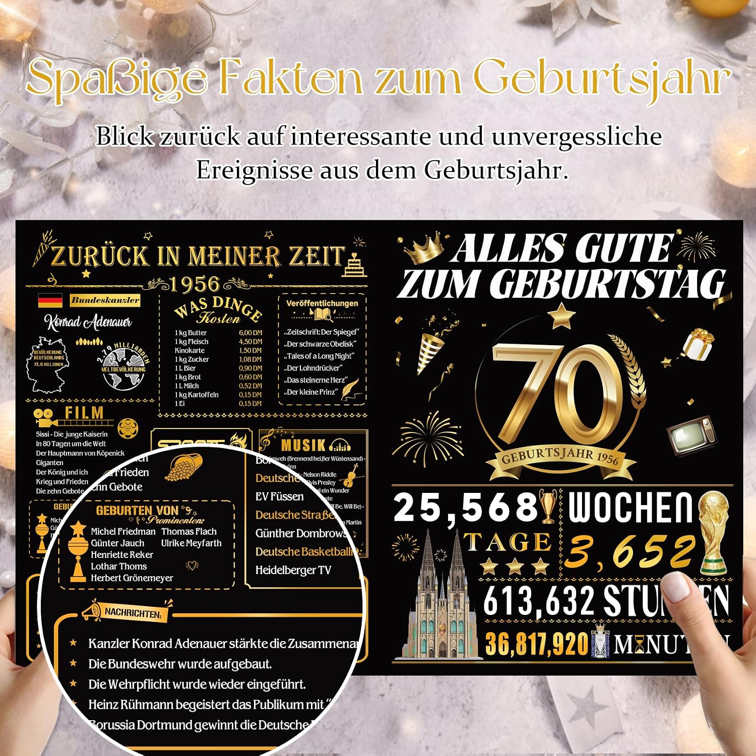 Detalle de OLOSONG Geburtstagskarte 70 – 3D Pop-up Klappkarte mit Umschlag, goldener Deko „70“
