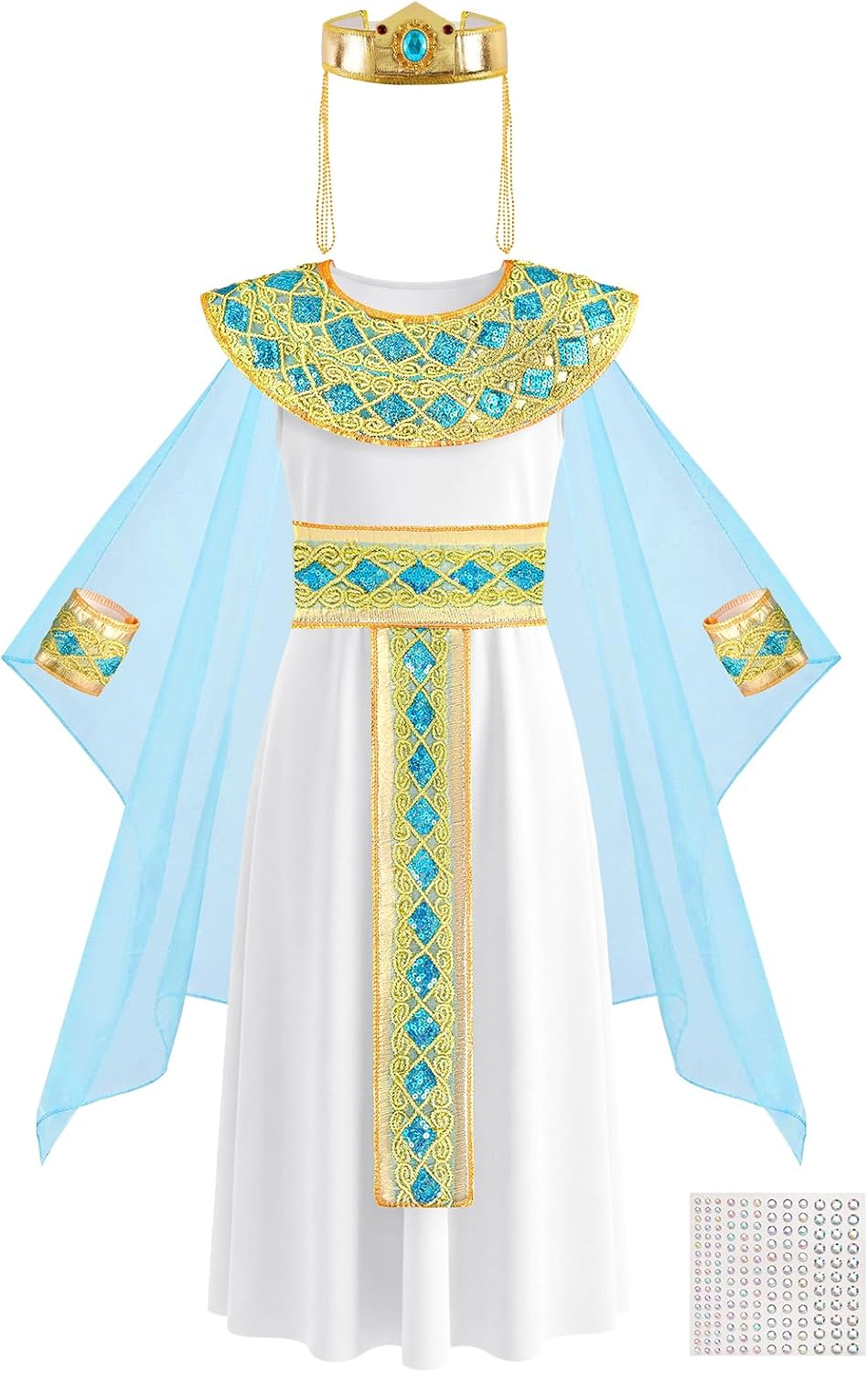 Detalle de AUYAO Egyptisch Cleopatra-kostuum voor meisjes, 6-delig, wit polyester