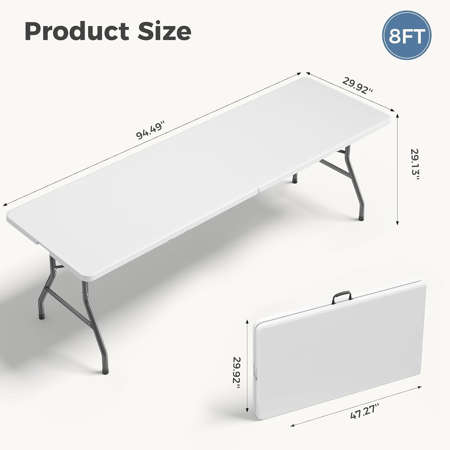 Detalle de DUMOS DM-ZDZ-8FT-WT 8-Foot Folding Picnic Table, White HDPE Top