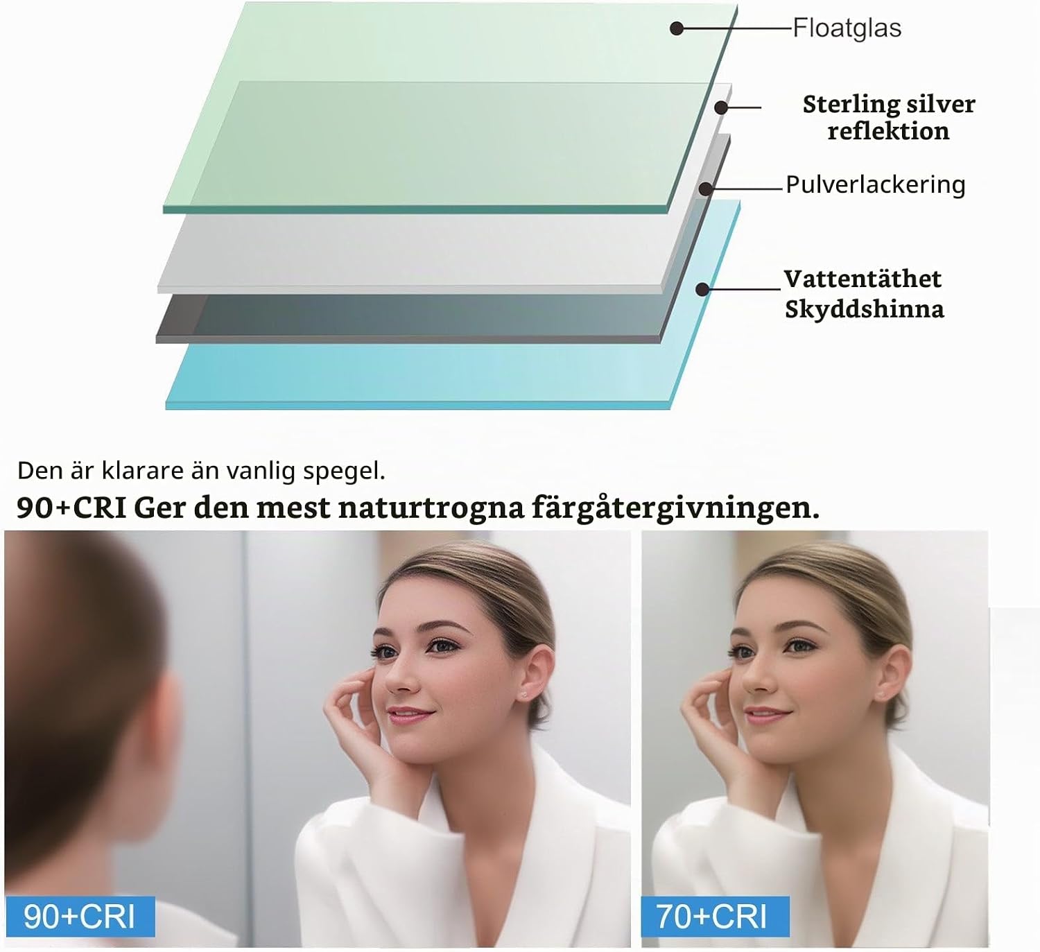 Thumbnail 6 de LISA badrumsspegel med LED-belysning 70 x 50 cm, dimbar och imfri