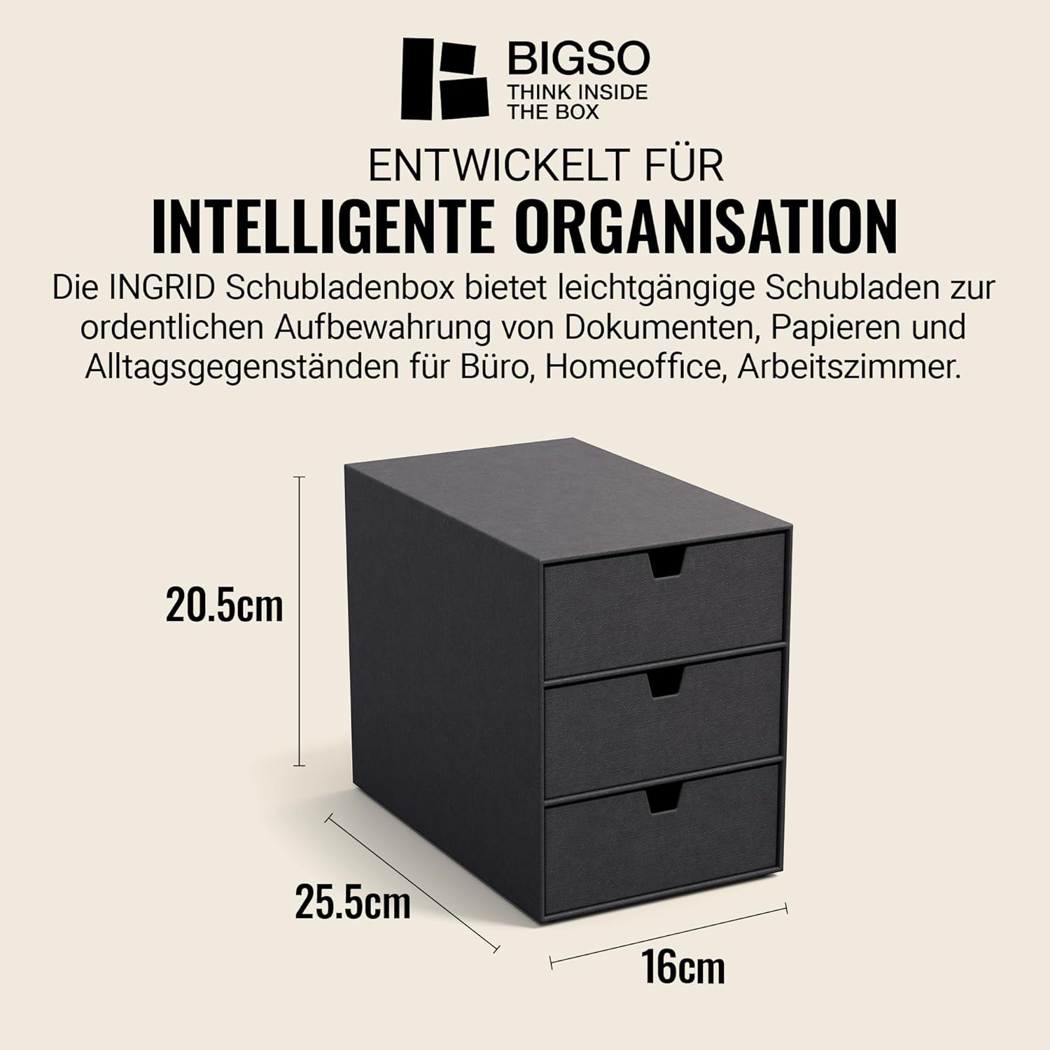 Thumbnail 2 de BIGSO INGRID Schubladenbox für Dokumente und Bürobedarf – Schreibtisch-Organizer mit 3 Schubladen, schwarz