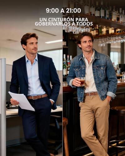 Detalle de CHAOREN Cinturón de cuero para hombre 35 mm: negro o marrón, uso formal e informal