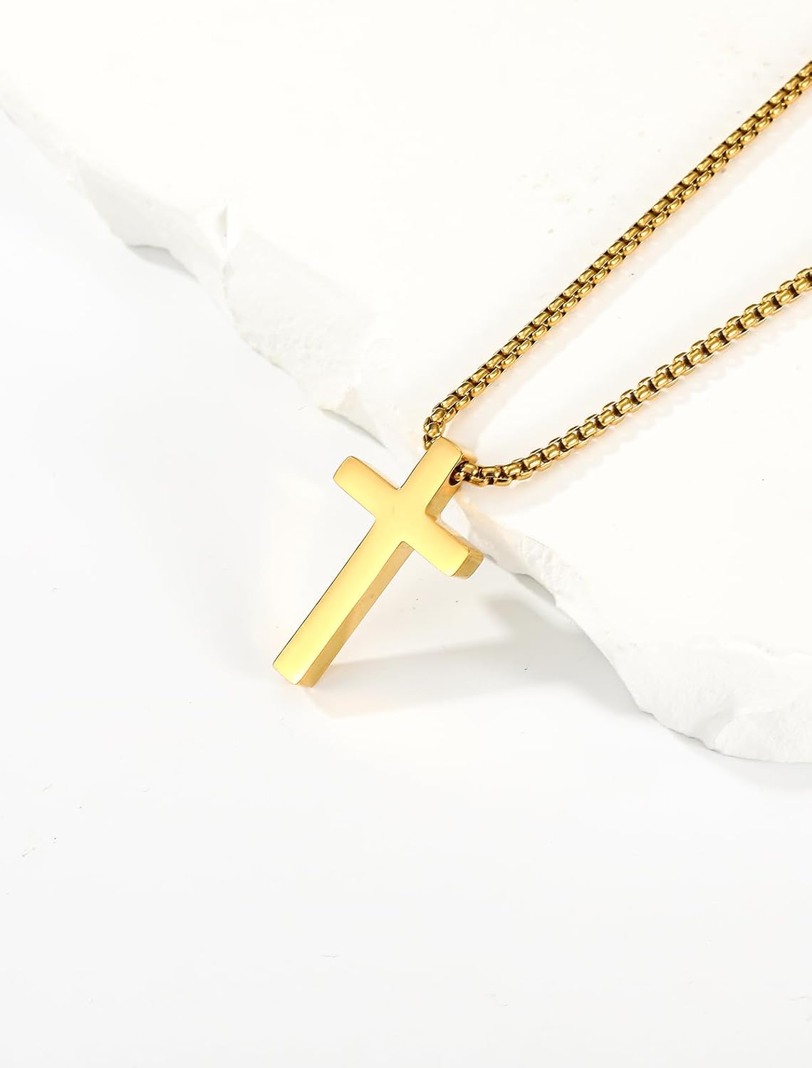 Detalle de Kreuz Halskette für Herren & Jungen aus 316L-Edelstahl (silber/ gold/ schwarz) – mit Kreuzanhänger