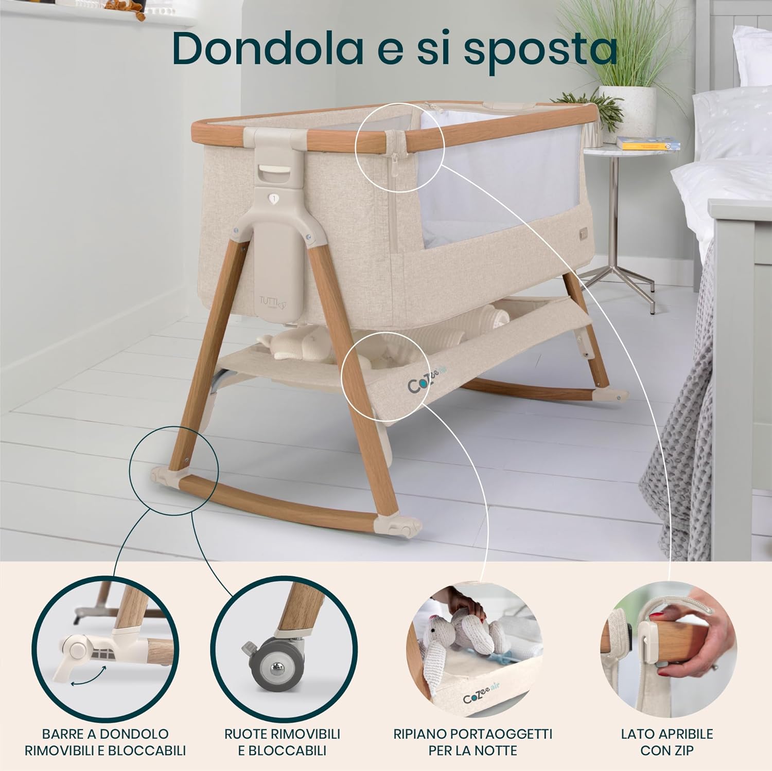 Thumbnail 3 de Tutti Bambini CoZee Air Culla neonato e culla co-sleeping 2 in 1 con borsa trasporto e materasso traspirante