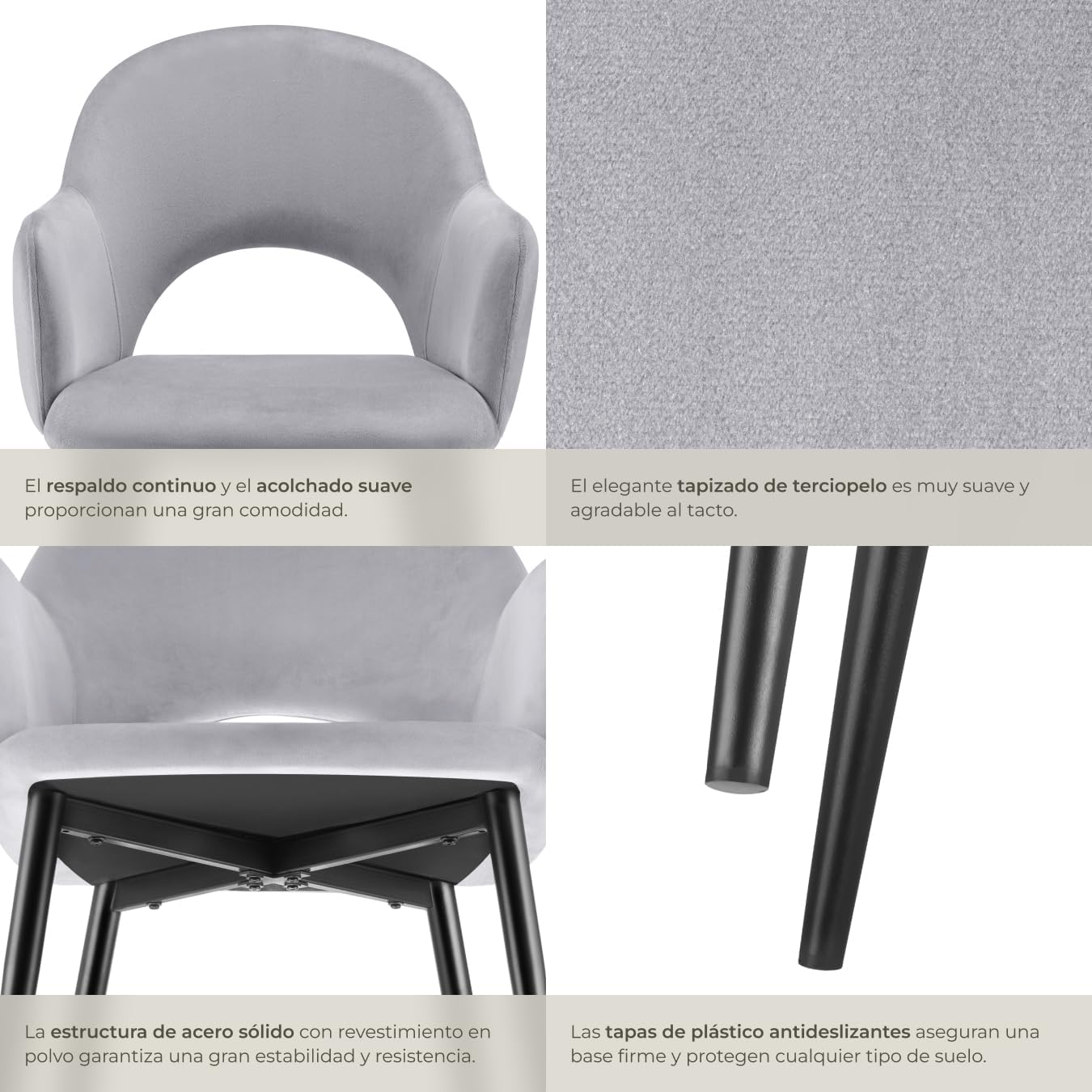 Thumbnail 6 de tectake sillas comedor elegantes gris claro