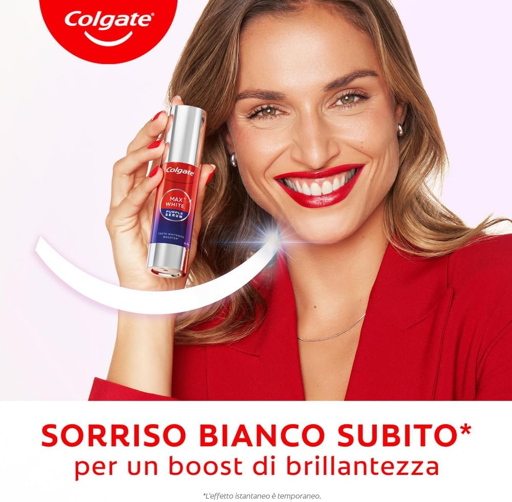 Detalle de Colgate Max White Purple Serum 40ml – Booster sbiancante istantaneo con tecnologia di correzione del colore