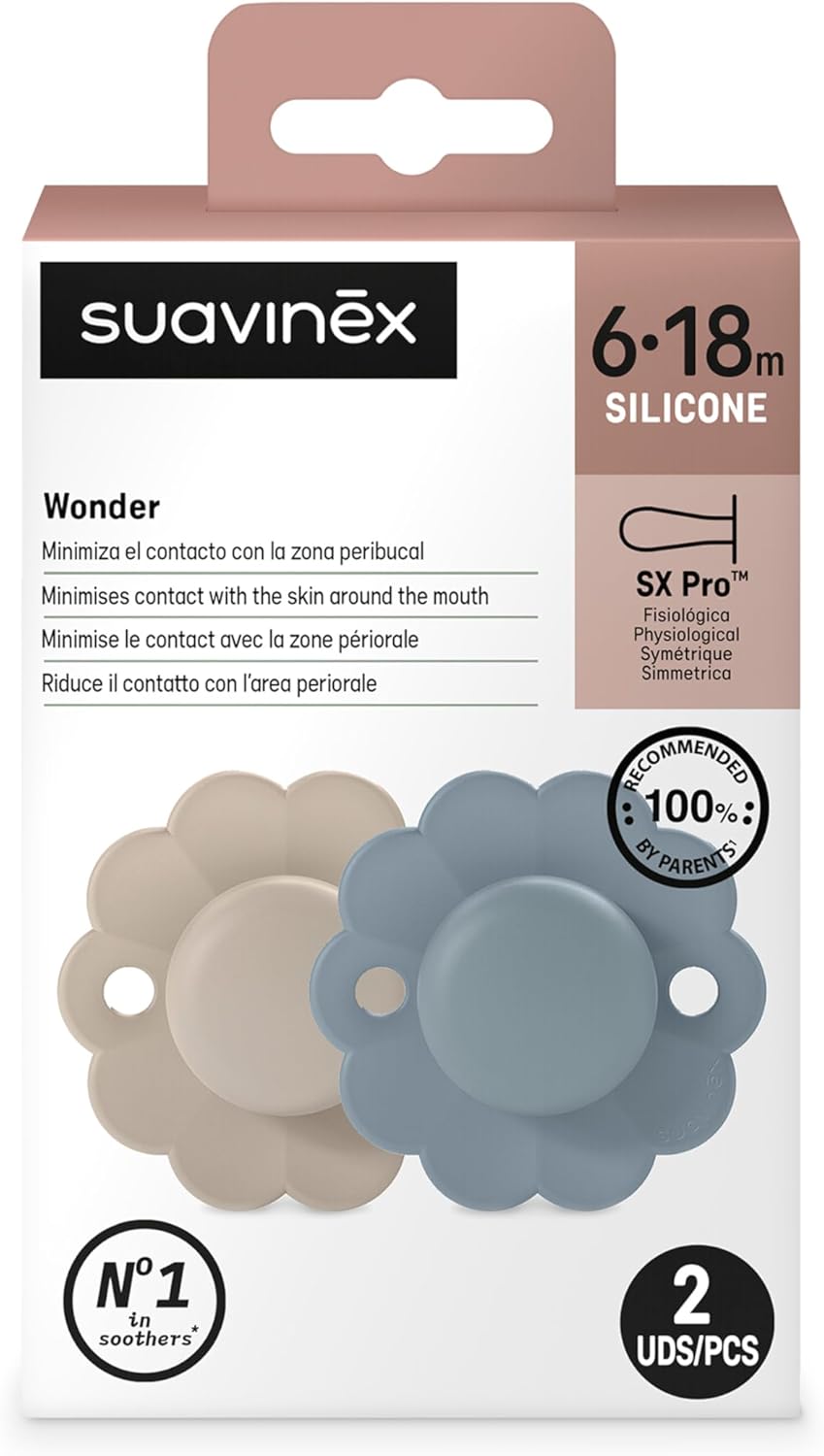 Detalle de Suavinex Lot de 2 Sucettes Bébé 6/18 Mois – SX Pro Réversibles en Silicone Wonder Gray/Lake