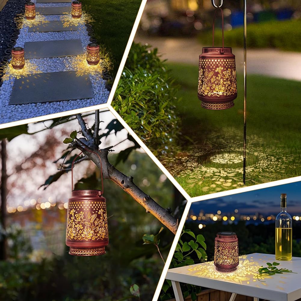 Detalle de HOTUT Hummingbird Solar Lantern: Rustic Metal Garden Light with IP65 Weatherproofing