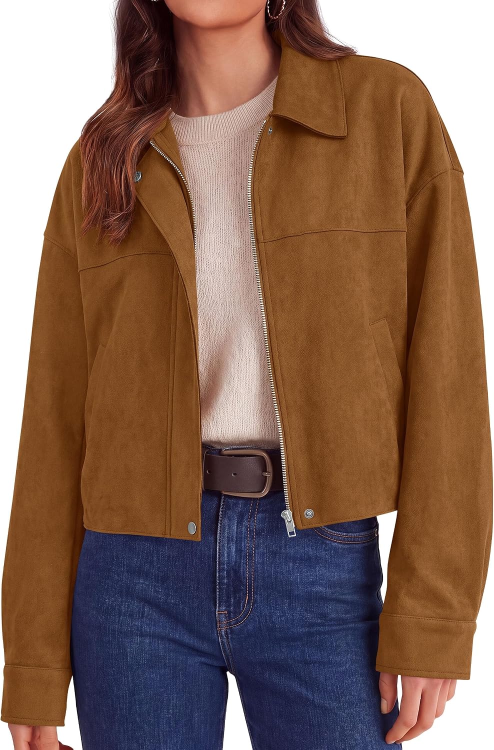 Detalle de PRETTYGARDEN Faux Suede Cropped Jacket