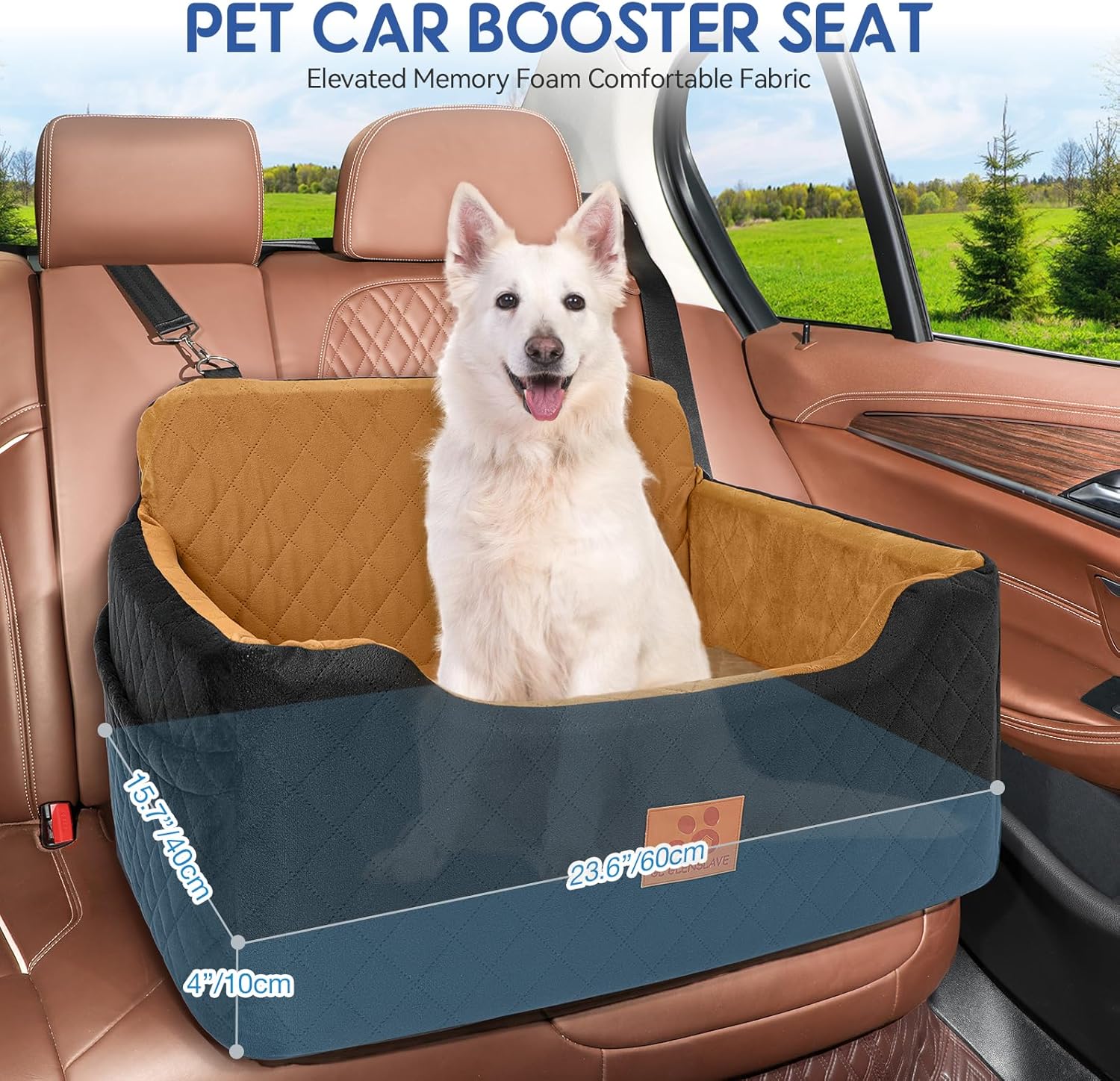 Detalle de Dog Car Seat for Medium/Large Dogs (Under 50lbs) – Detachable & Washable Pet Booster Seat/Bed, Black/Brown