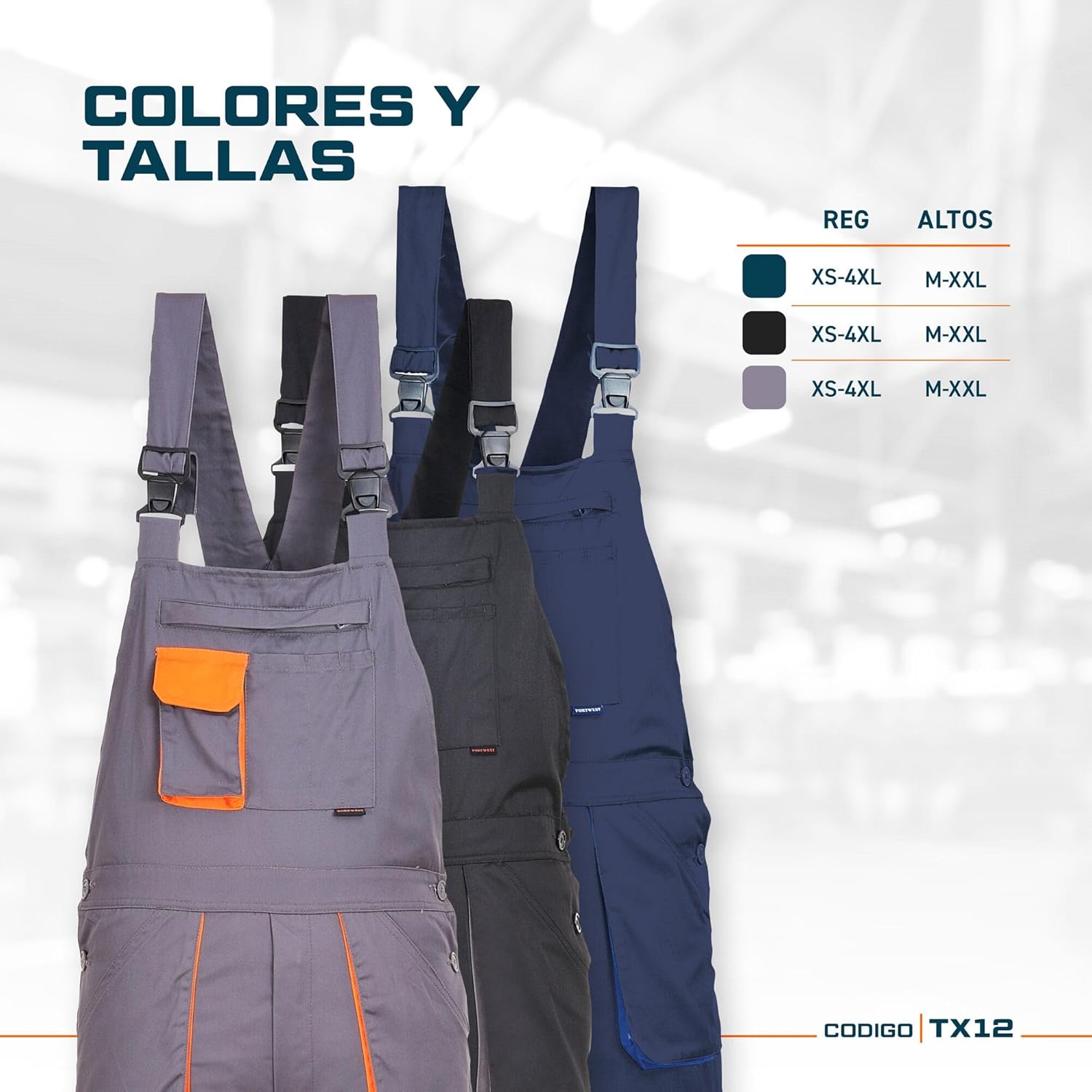 Detalle 2 de Portwest TX12 Mono de Trabajo Hombre con Peto y Tirantes🦺 L