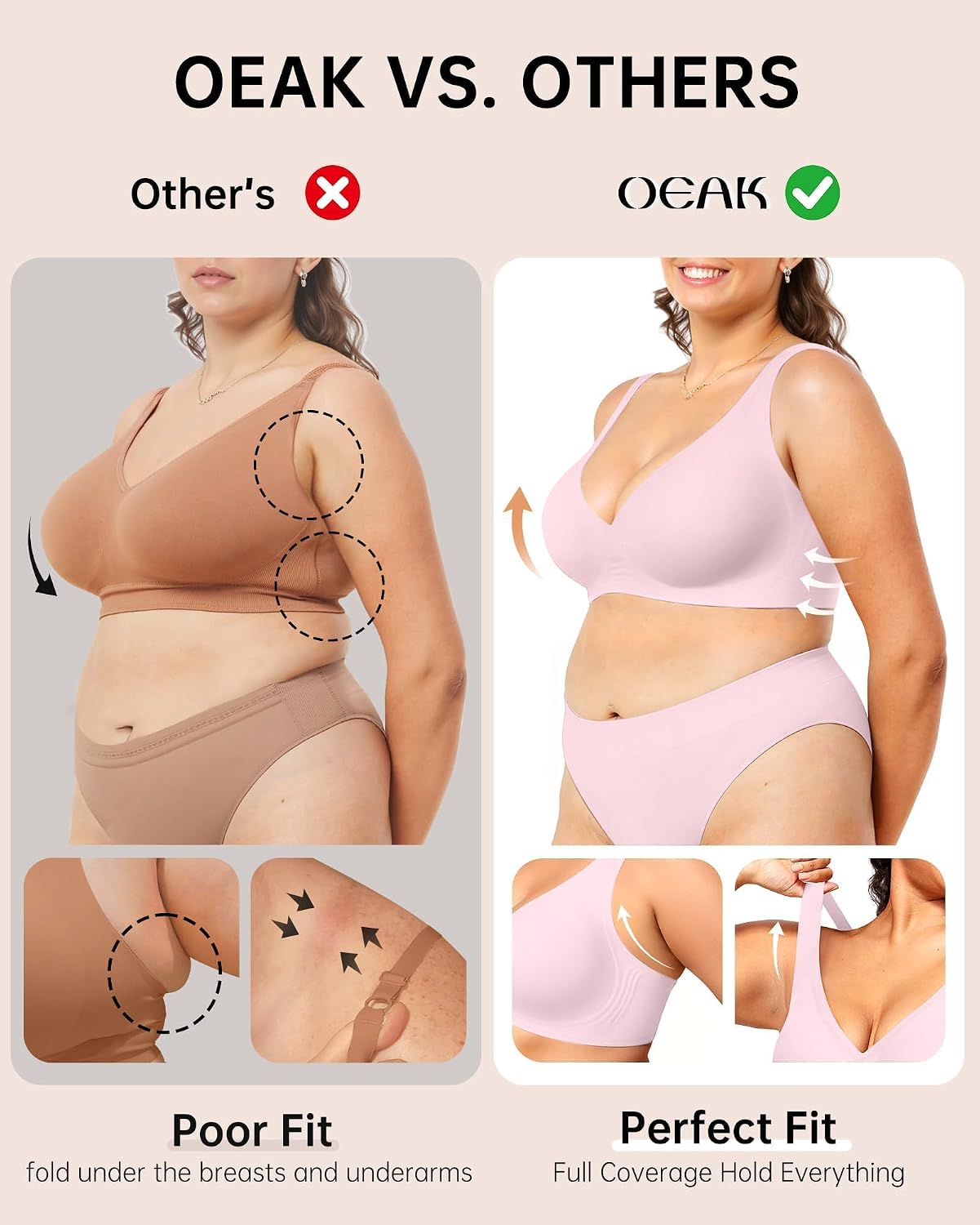 Detalle 2 de OEAK Deep V Wireless Bra for Women — Seamless, Wire-Free Support