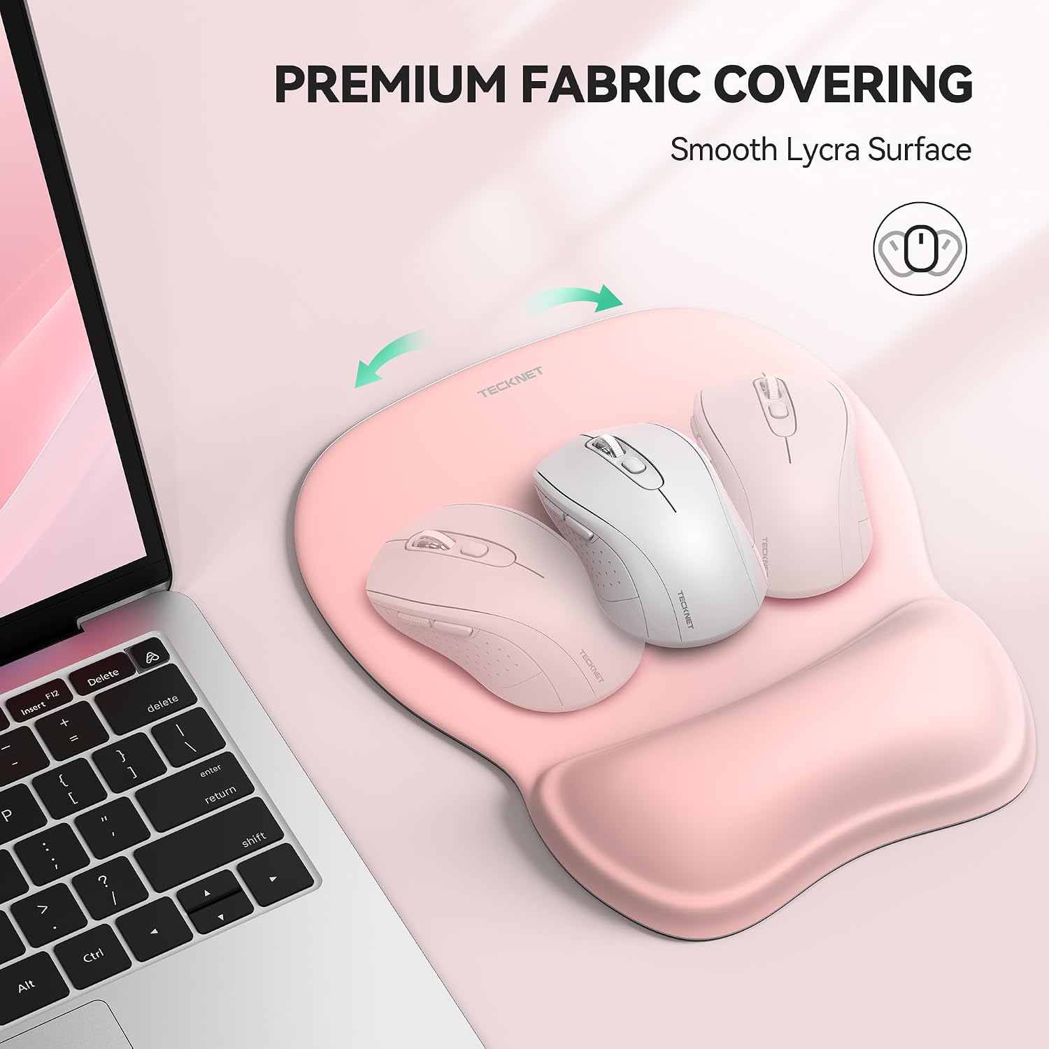 Detalle de TECKNET Gel Ergonomic Mouse Pad with Wrist Rest, Pink, Non-Slip PU Base