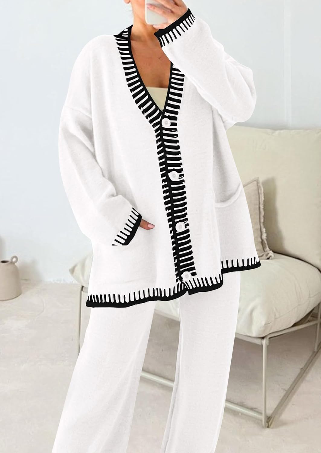Thumbnail 6 de PRETTYGARDEN Women’s Lounge Set (2-Piece) with Cardigan Sweater & Wide-Leg Pants