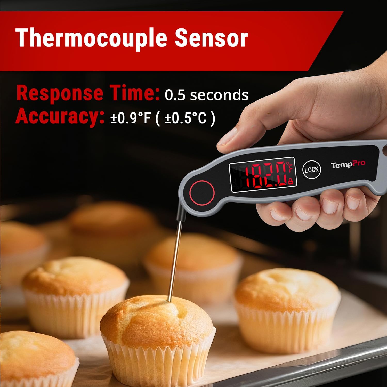 Thumbnail 1 de TempPro TempSwift ELITE TP-19 Waterproof Digital Meat Thermometer with Rotating Display