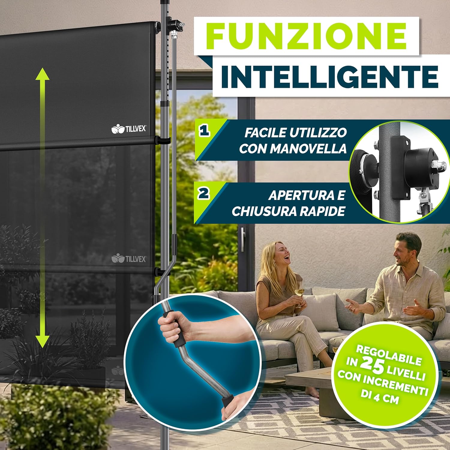 Thumbnail 4 de tillvex® Tenda da sole verticale esterna 150 x 310 cm Anthracite con manovella – senza fori, frangivista, allungabile e opaca